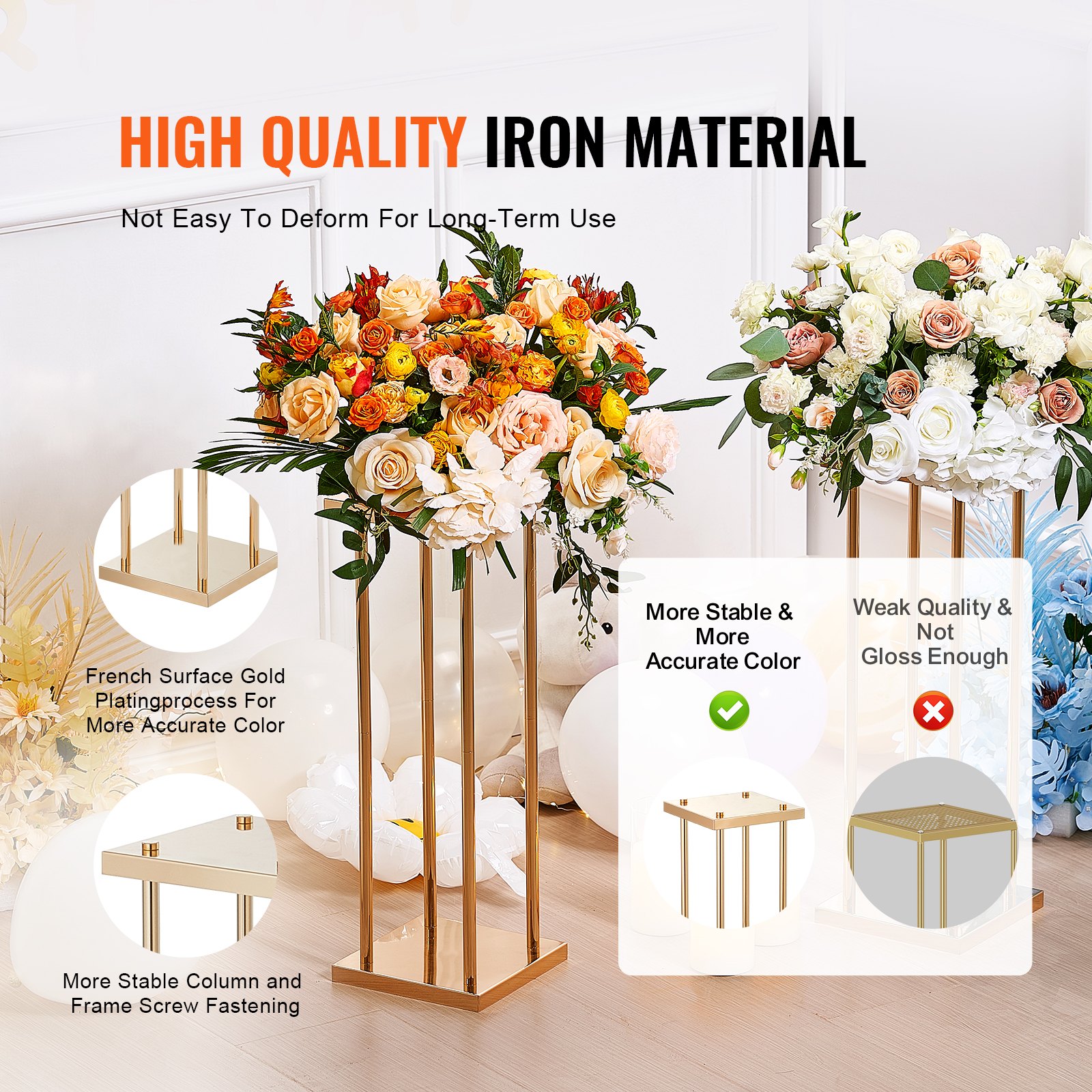 VEVOR 4-piece set of square flower stools, 20x20x80cm, iron flower stands, modern side tables, metal laminate plant columns, plant stands for decorating bars, hotels, and cafes