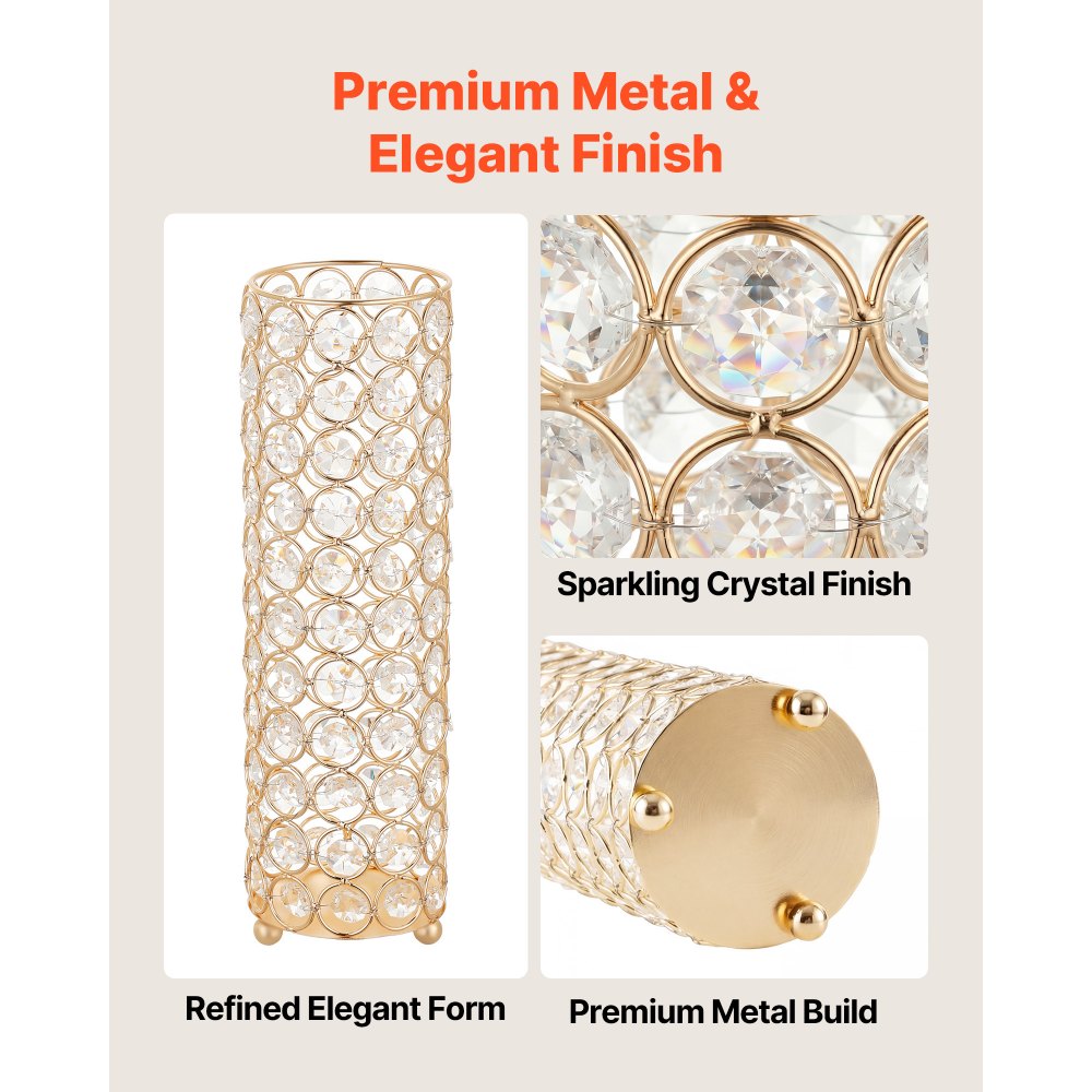 VEVOR 16 PCS Crystal Wedding Flower Vase, 26 cm Tall Flower Table Centerpieces, Crystal Cylinder Banquet Vases Easy Installation, Versatile Arrangement Stand for Party Events Room Home Decor, Gold