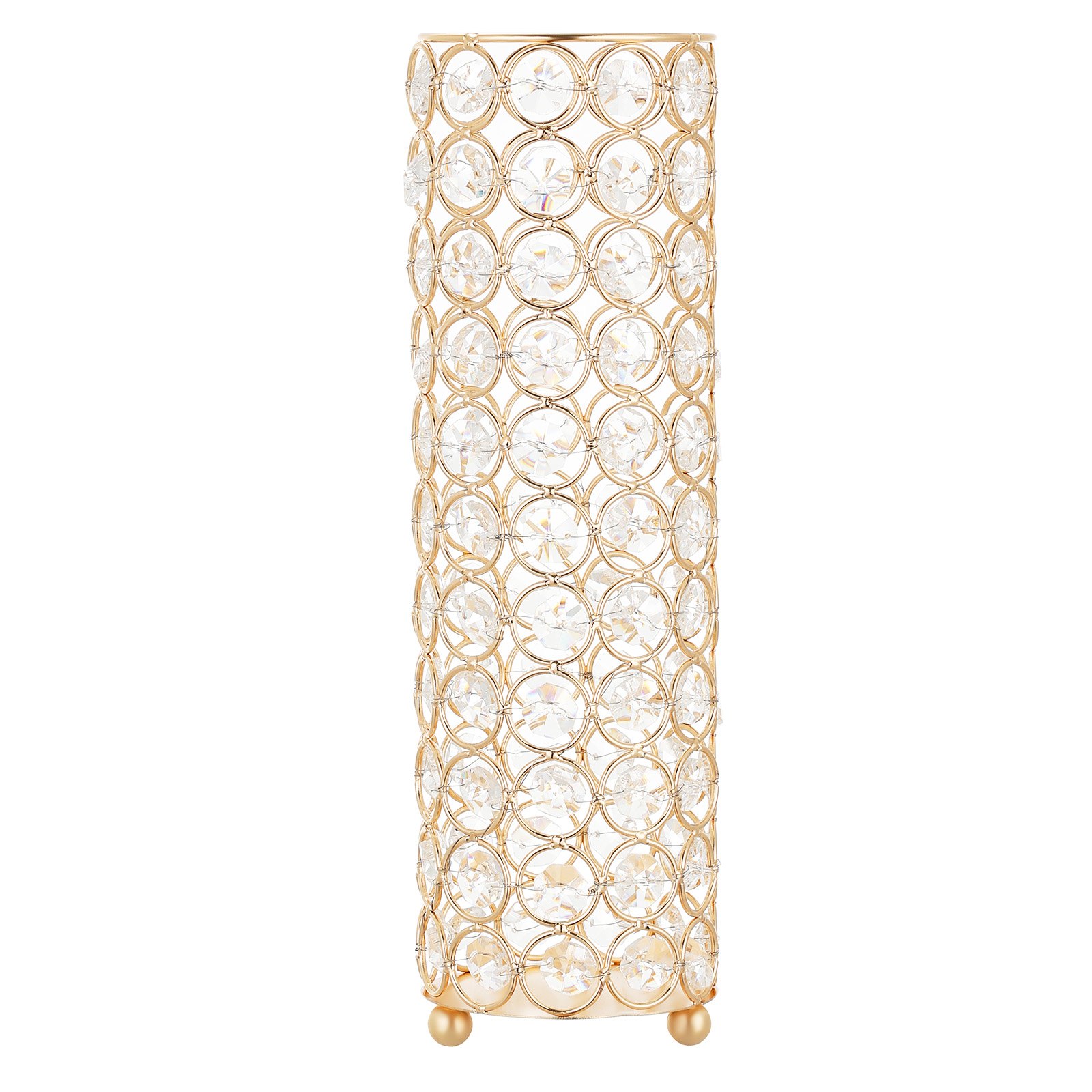 VEVOR 16 PCS Crystal Wedding Flower Vase, 26 cm Tall Flower Table Centerpieces, Crystal Cylinder Banquet Vases Easy Installation, Versatile Arrangement Stand for Party Events Room Home Decor, Gold