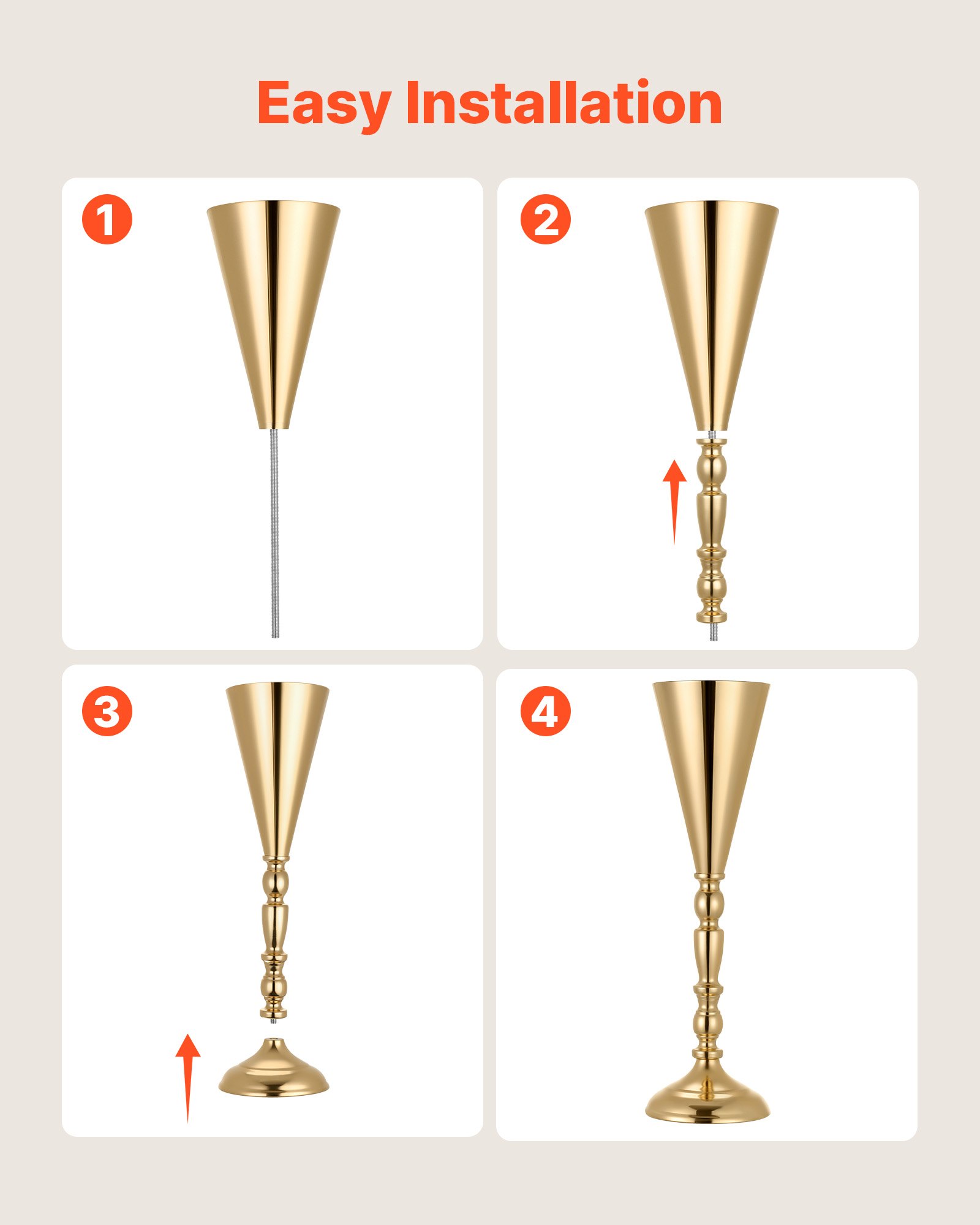 VEVOR 20 PCS Wedding Flower Vase, 43 cm Tall Trumpet Flower Table Centerpieces, Banquet Vases Easy Installation, Electroplated Versatile Arrangement Stand for Party Events Home Decor Reception, Gold