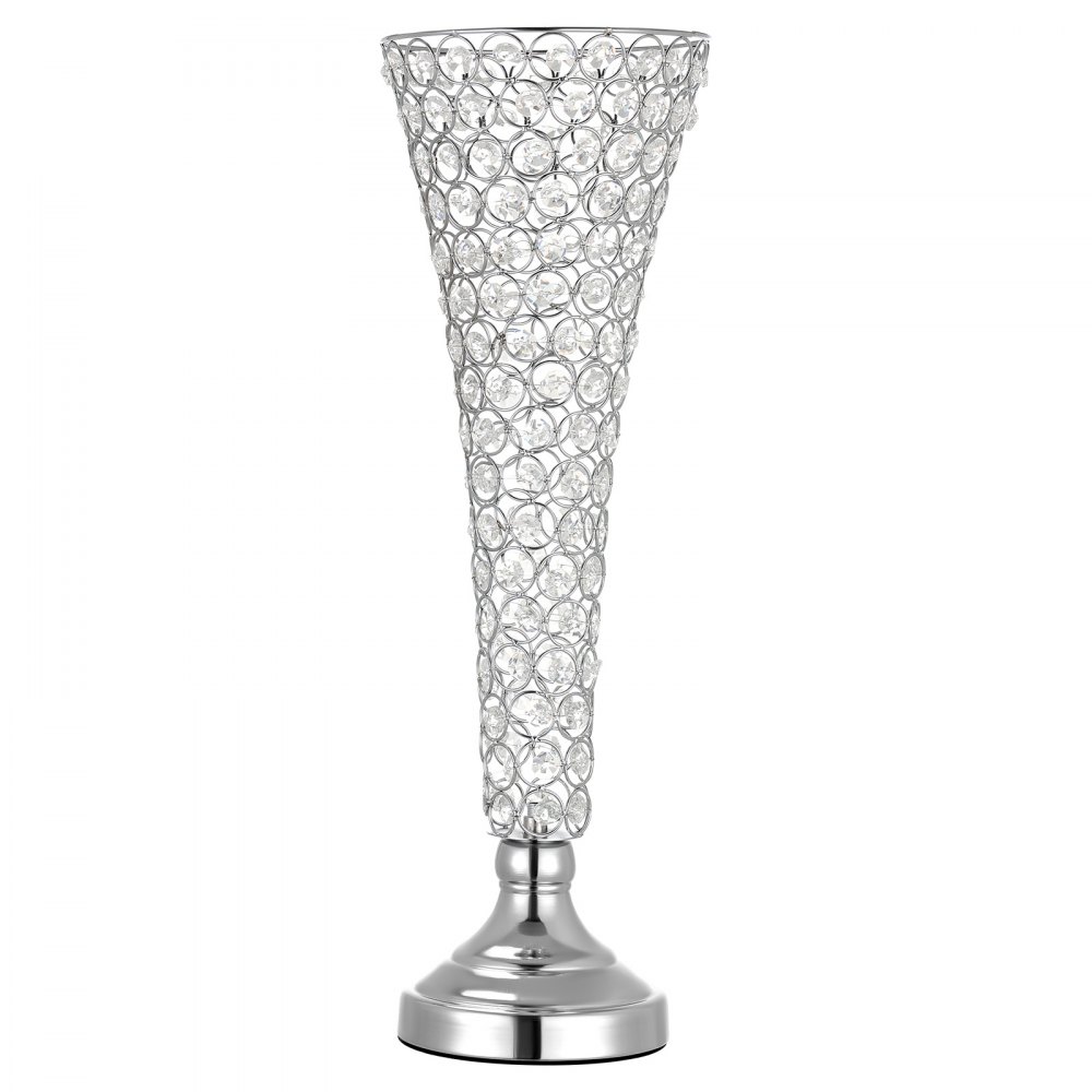 VEVOR 4 szt. Wazony ślubne, wazony na kwiaty na środek stołu, wysokość 51 cm, metalowe wazony na środek stołu z kryształowymi podstawkami na kwiaty, wazon w kształcie trąbki na wesela, imprezy, rocznice, ceremonie, srebrny
