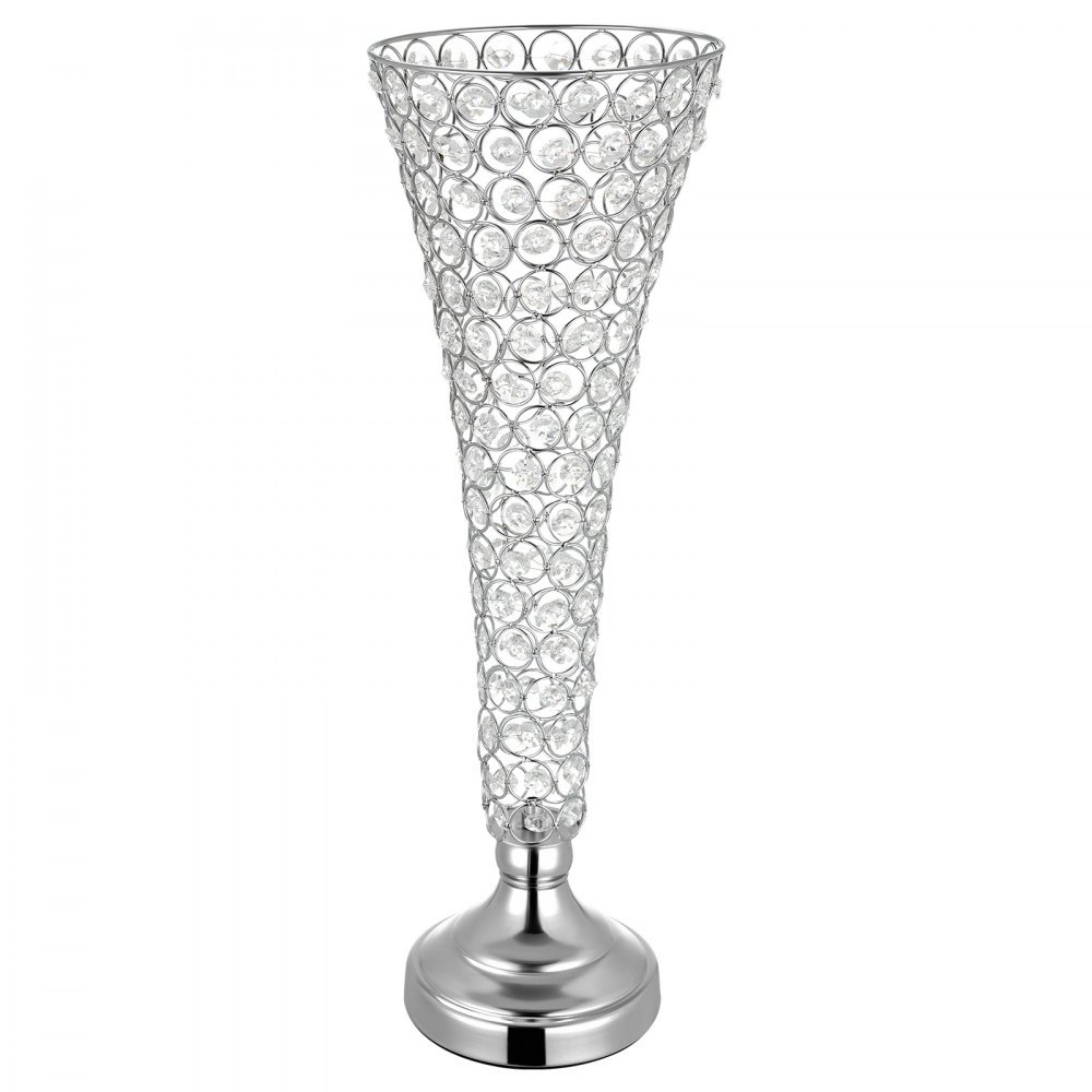 VEVOR 4 szt. Wazony ślubne, wazony na kwiaty na środek stołu, wysokość 51 cm, metalowe wazony na środek stołu z kryształowymi podstawkami na kwiaty, wazon w kształcie trąbki na wesela, imprezy, rocznice, ceremonie, srebrny