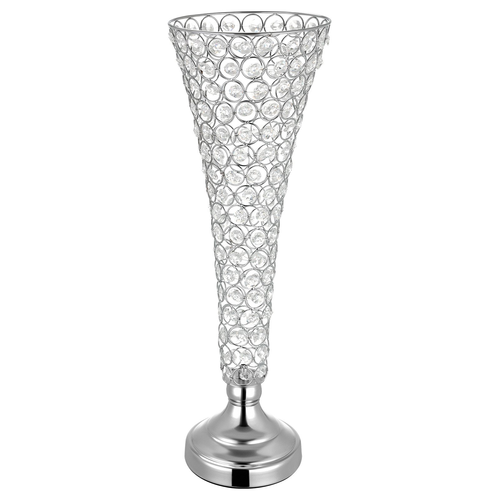 VEVOR 4 szt. Wazony ślubne, wazony na kwiaty na środek stołu, wysokość 51 cm, metalowe wazony na środek stołu z kryształowymi podstawkami na kwiaty, wazon w kształcie trąbki na wesela, imprezy, rocznice, ceremonie, srebrny