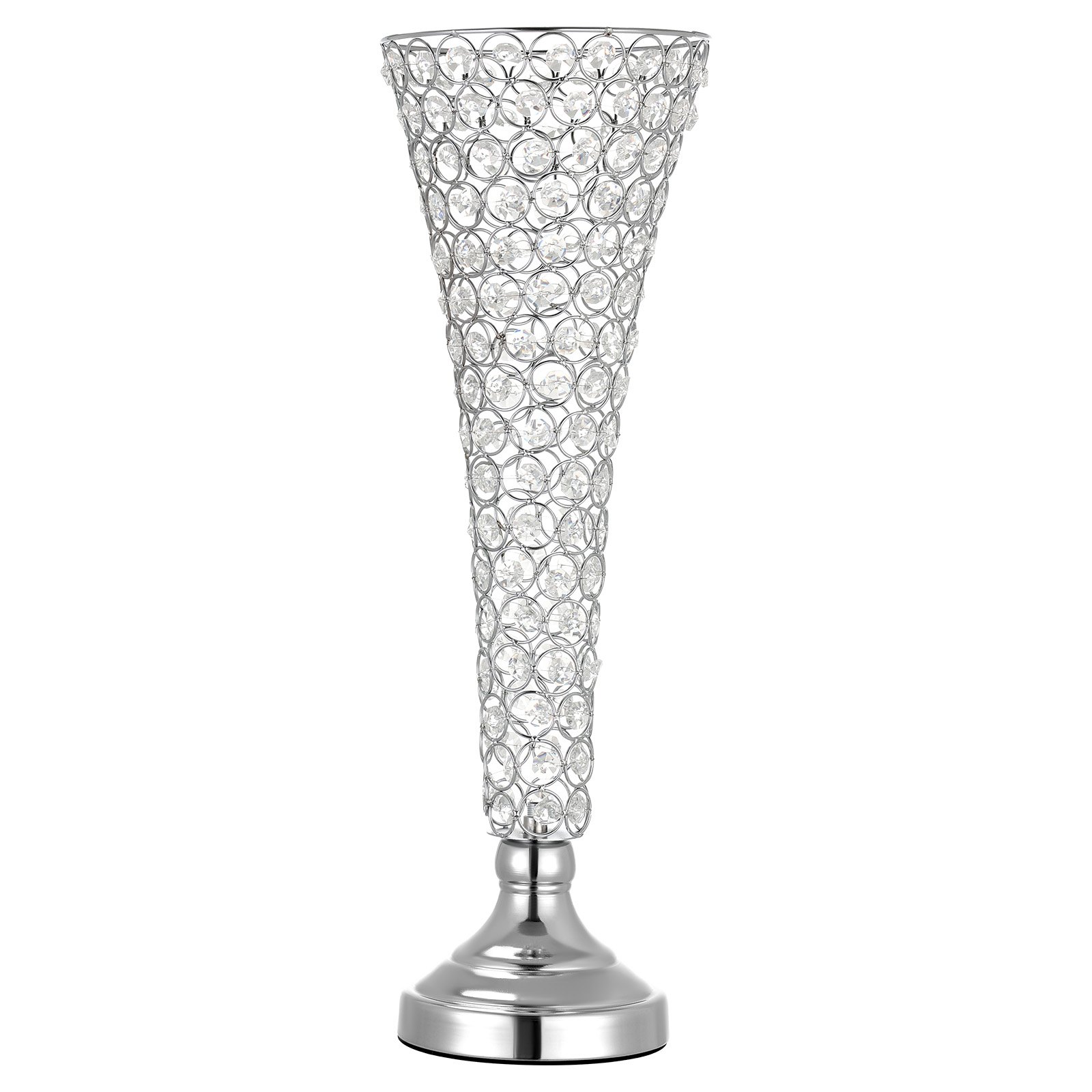 VEVOR 4 szt. Wazony ślubne, wazony na kwiaty na środek stołu, wysokość 51 cm, metalowe wazony na środek stołu z kryształowymi podstawkami na kwiaty, wazon w kształcie trąbki na wesela, imprezy, rocznice, ceremonie, srebrny