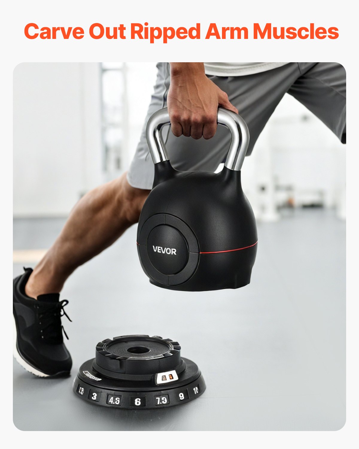 VEVOR Regulowany kettlebell z 7 poziomami obciążenia (1,5/3/4,5/6/7,5/9/10 kg), hantla wahadłowa wykonana z ABS i odlewanego ciśnieniowo aluminium, do treningu siły chwytu, treningu całego ciała i treningu krzyżowego