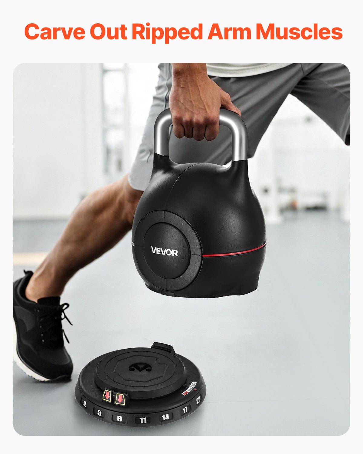 VEVOR Regulowany Kettlebell z 7 poziomami obciążenia (2/5/8/11/14/17/20 kg), ABS + odlew aluminiowy, do treningu siły chwytu, treningu całego ciała, treningu krzyżowego, czarny