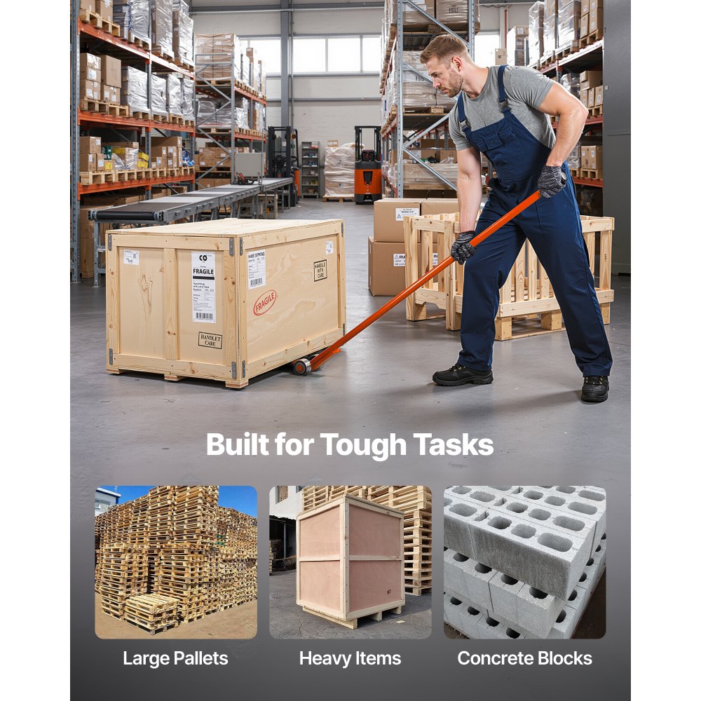 Podnośnik VEVOR o udźwigu 4990 kg, podnośnik do mebli o długości 1803,4 mm, z rękawicami, pomoc w transporcie z felgami stalowymi do ciężkich mebli, przedmiotów i bloków betonowych, idealny do przeprowadzek i transportu ciężkich przedmiotów.