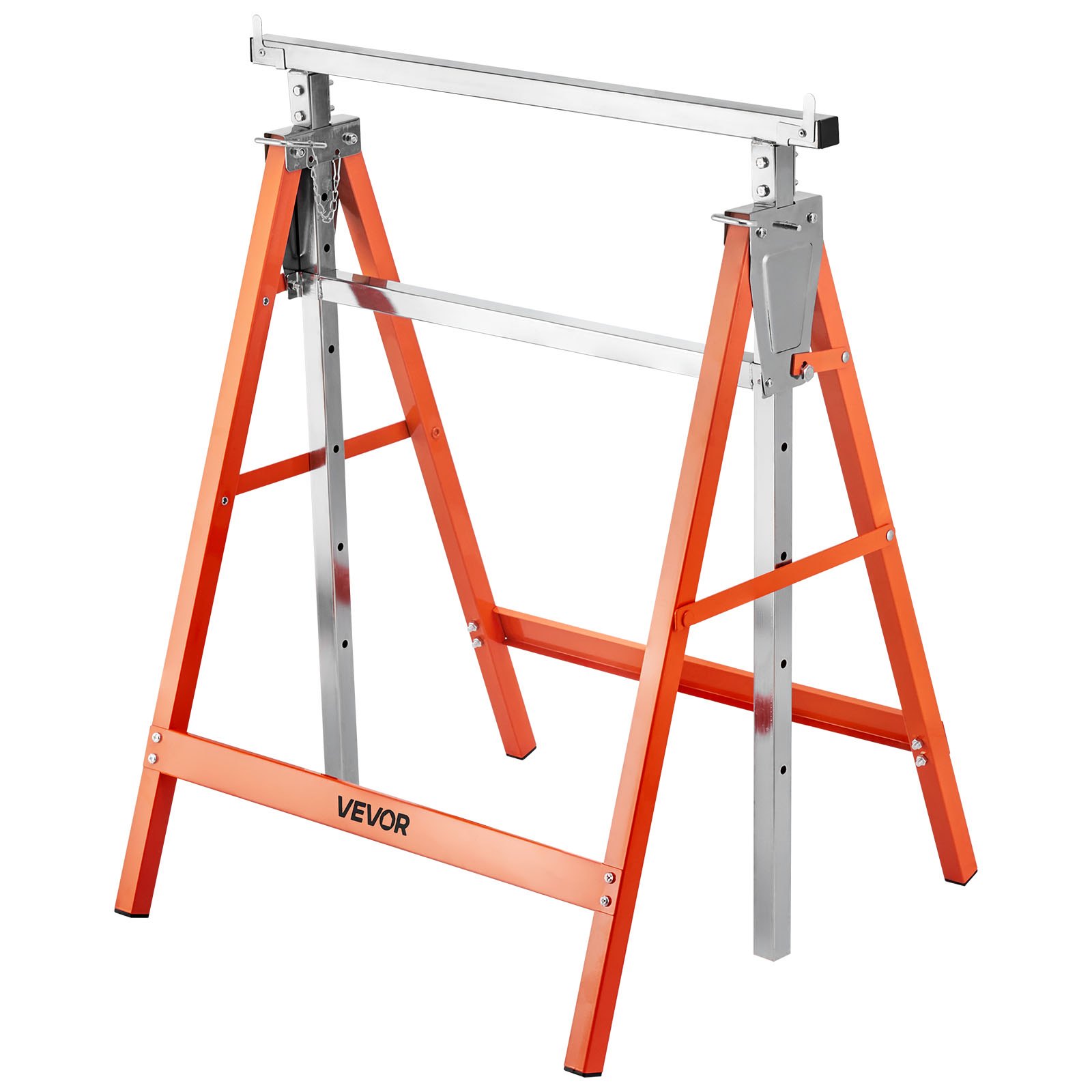 VEVOR Saw Horses, 2 Pack Folding Work Horses, 199.6 kg Load Capacity Sawhorse with Heavy Duty Legs, Adjustable Height Saw Horse with Non-Slip Foot Pads, for Woodworking, Carpenters and Contractors