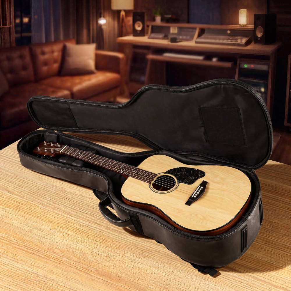 Torba gitarowa VEVOR na gitary akustyczne 41 cali z uchwytem do przenoszenia, czarna, plecak na gitarę z piankową wyściółką, zewnętrzną przegrodą na akcesoria i paskami na ramię, 1195 mm, wykonana ze skóry PU