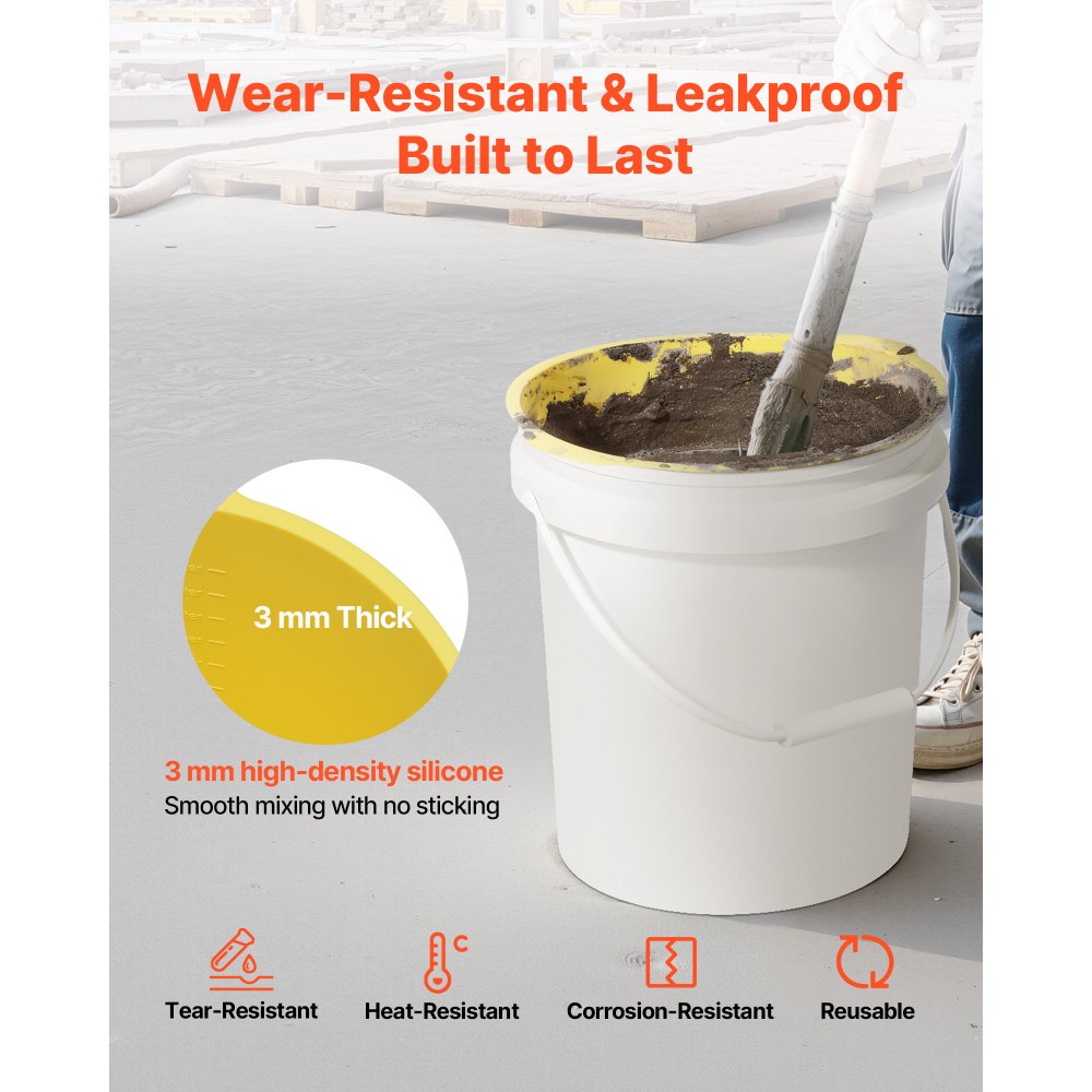 VEVOR 2 Pcs 18.9L Bucket Liner for Concrete Mix, Reusable Silicone Mortar Bucket Liner for Thinset Paint Concrete Epoxy Mixing, Heavy-duty Grout Mixer Insert with Measurements, Blue & Yellow