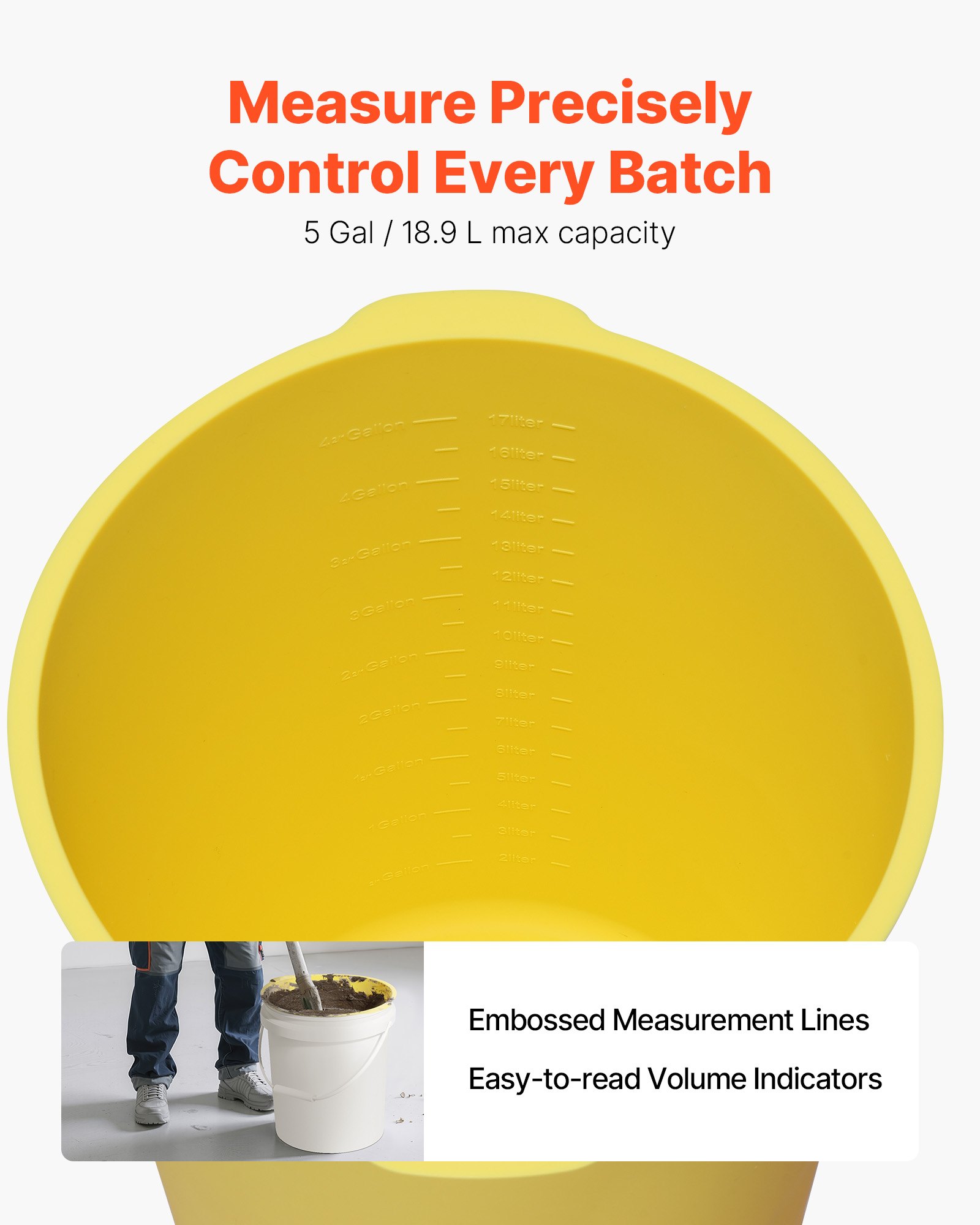 VEVOR 18,9 l silikonowy wkład do wiadra do mieszania betonu, wielokrotnego użytku, do mieszania zaprawy cienkowarstwowej, farby, betonu i żywicy epoksydowej, wkład do wiadra, bezpieczny dla żywności, 2 sztuki, niebiesko-żółty