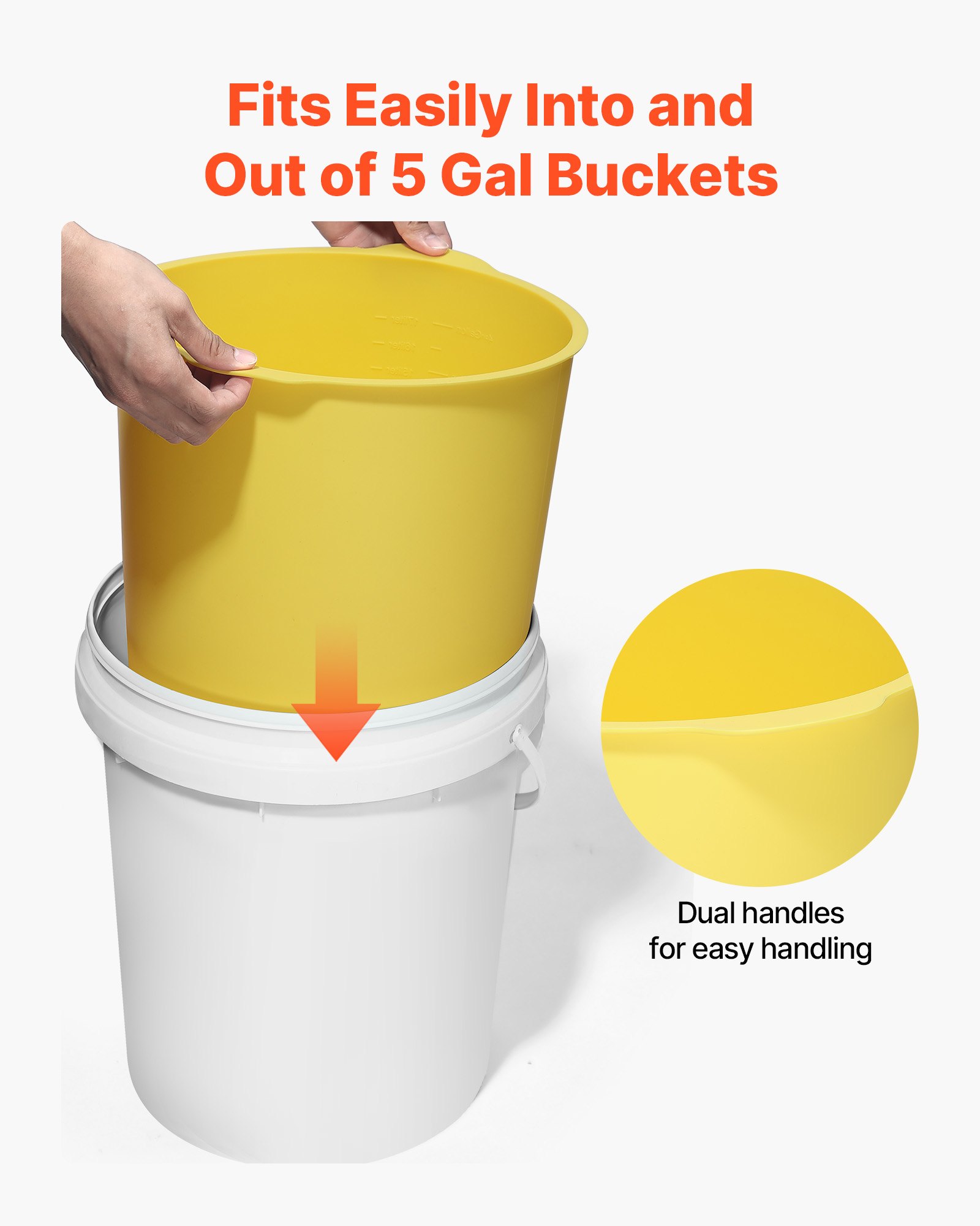 VEVOR 2 Pcs 18.9L Bucket Liner for Concrete Mix, Reusable Silicone Mortar Bucket Liner for Thinset Paint Concrete Epoxy Mixing, Heavy-duty Grout Mixer Insert with Measurements, Blue & Yellow