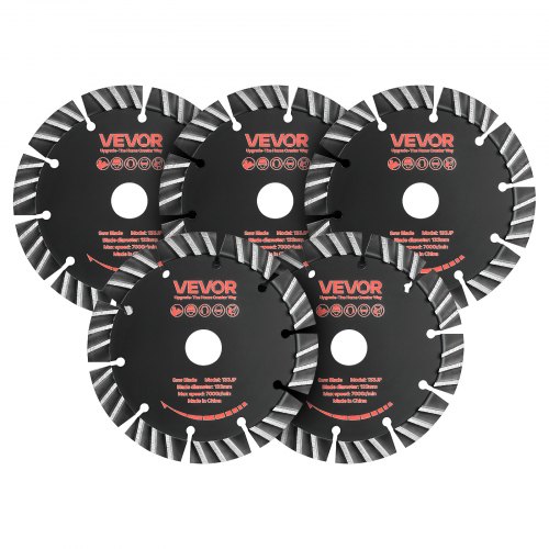 VEVOR 5 szt. Tarcze diamentowe tnące 133 mm, tarcze diamentowe z otworem 20 mm i wysokością segmentu 13 mm, maks. 7000 obr./min, tarcze diamentowe do cięcia na sucho/mokro, tarcza tnąca do betonu, muru, kamienia