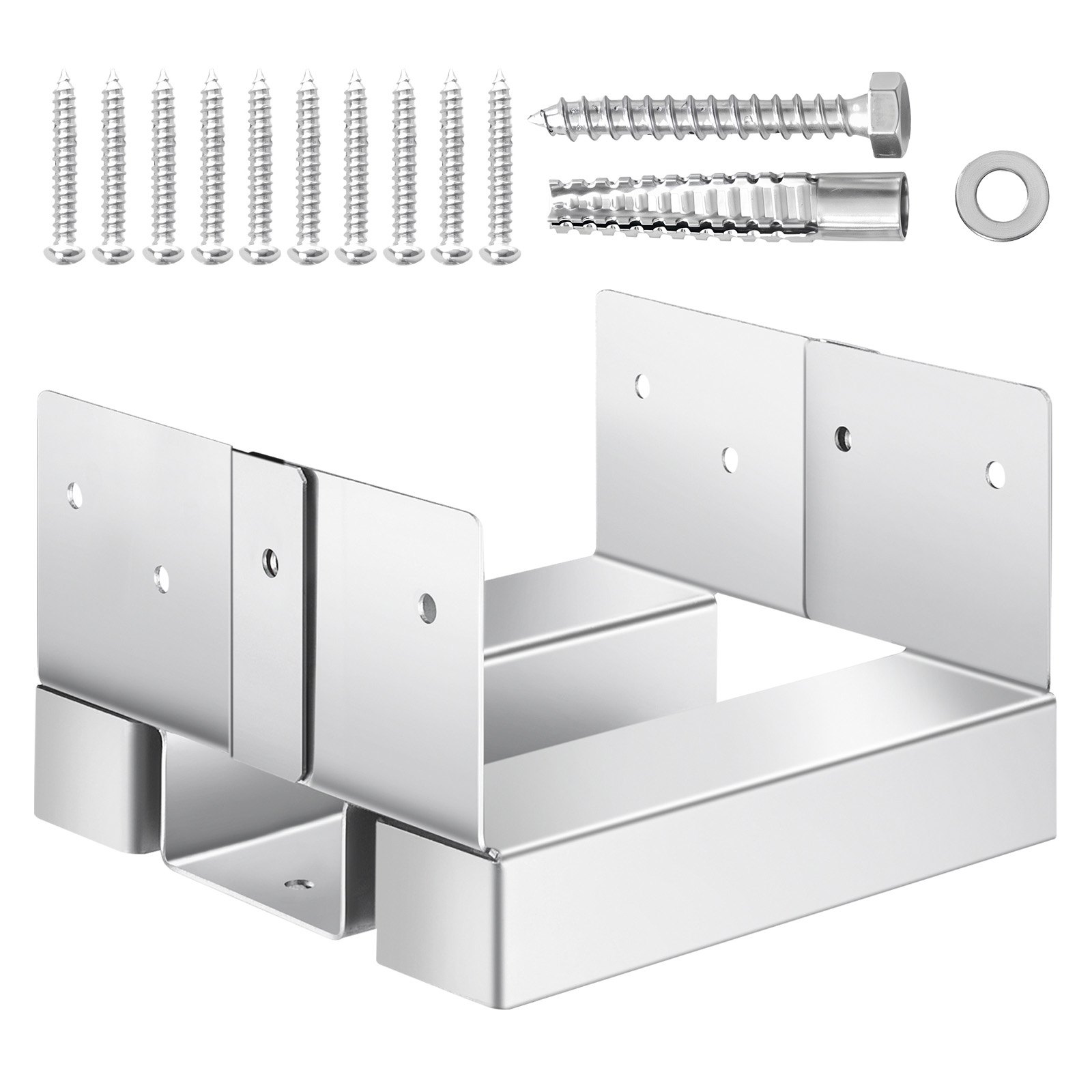 Kotwy do słupków VEVOR, 10 sztuk, wymiary wewnętrzne 139,5 x 141,5 mm do słupków betonowych 139,7 x 139,7/139,7 x 152,4 mm, kotwy do słupków betonowych ze stali węglowej z rozstawem 25,4 mm, do pergoli i tarasów betonowych