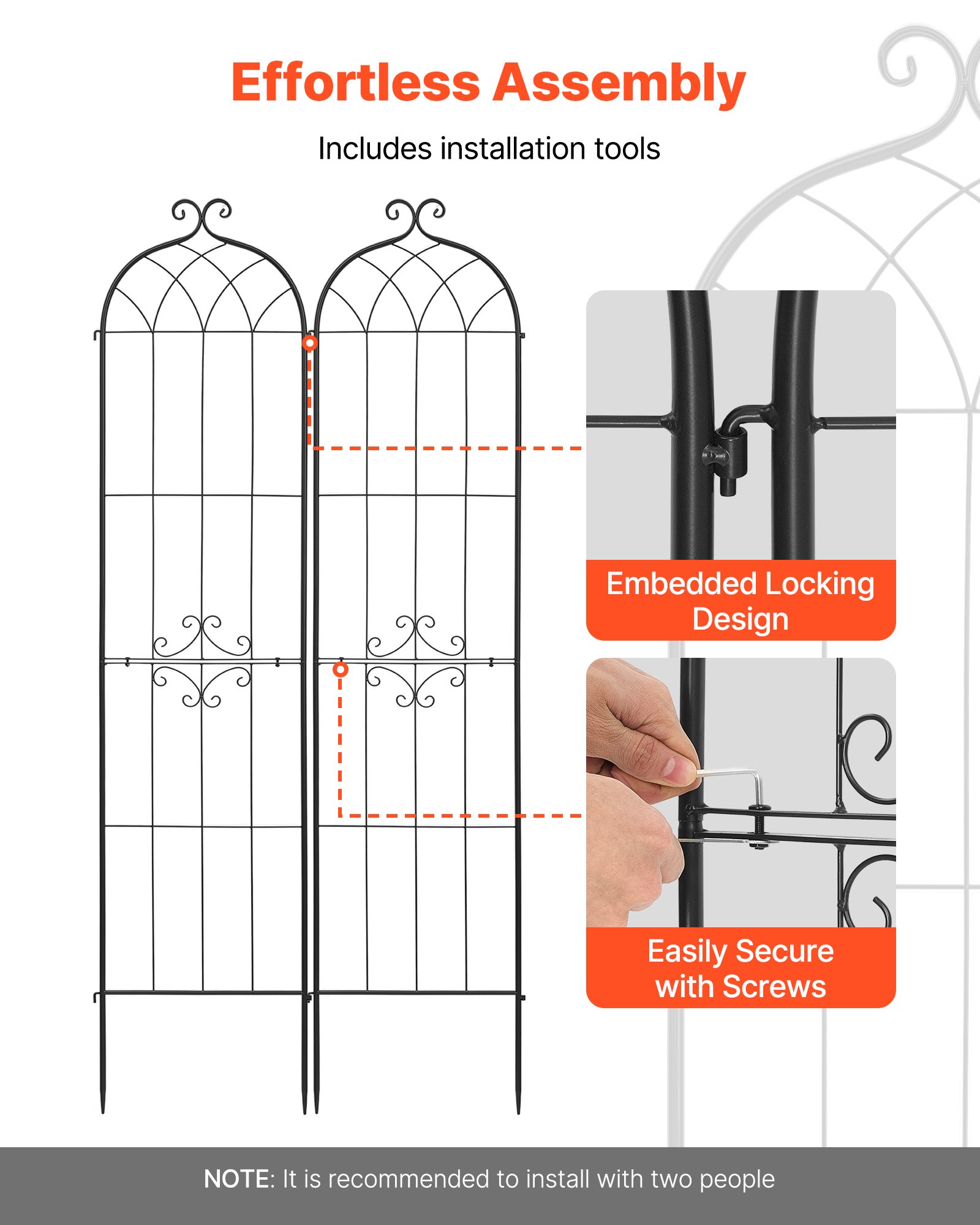 VEVOR Garden Trellis, 220 x 52.5 cm Rose Trellis, 4 Packs Garden Flower Rose Trellises with Powder-Coated Finish & Convenient Locking Design, Plant Support Trellises for Flowers, Vegetables, Roses