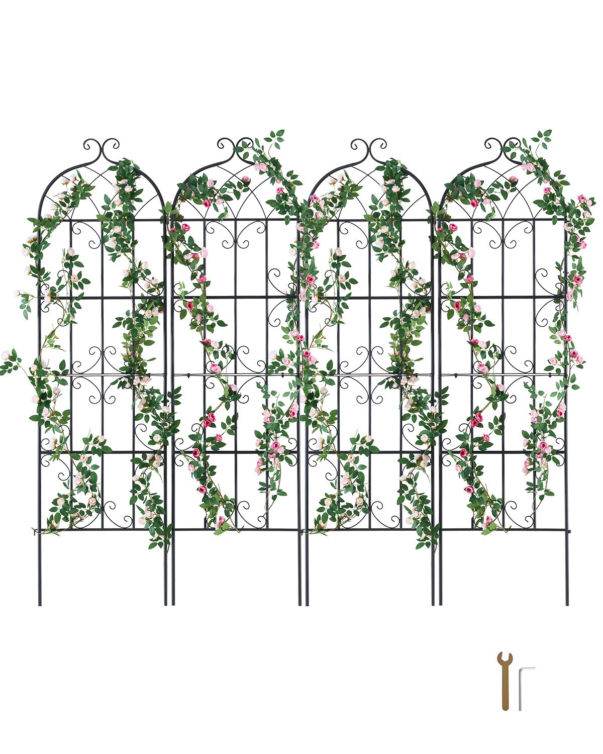 VEVOR Podpora do roślin pnących, 51 x 180 cm, zestaw 4 metalowych kratek odpornych na rdzę do kwiatów ogrodowych, kratka do róż, pomoc do pnączy, podpora do ogórków, dekoracyjna kratka do powojników na podwórka i trawniki
