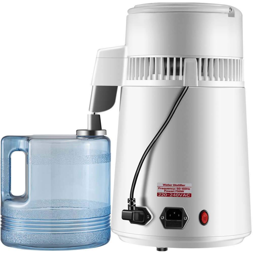 VEVOR Pure Water Distiller 4L Wewnętrzna Destylacja Wody ze Stali Nierdzewnej 750W Filtr do Oczyszczania Maszyna do Destylacji Wody z Butelką Zbierającą do Domu Biurowego z Butelką na Wodę z Nakrętką