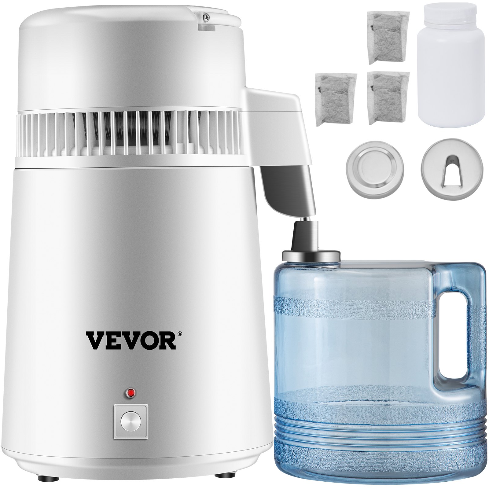 VEVOR Pure Water Distiller 4L Wewnętrzna Destylacja Wody ze Stali Nierdzewnej 750W Filtr do Oczyszczania Maszyna do Destylacji Wody z Butelką Zbierającą do Domu Biurowego z Butelką na Wodę z Nakrętką