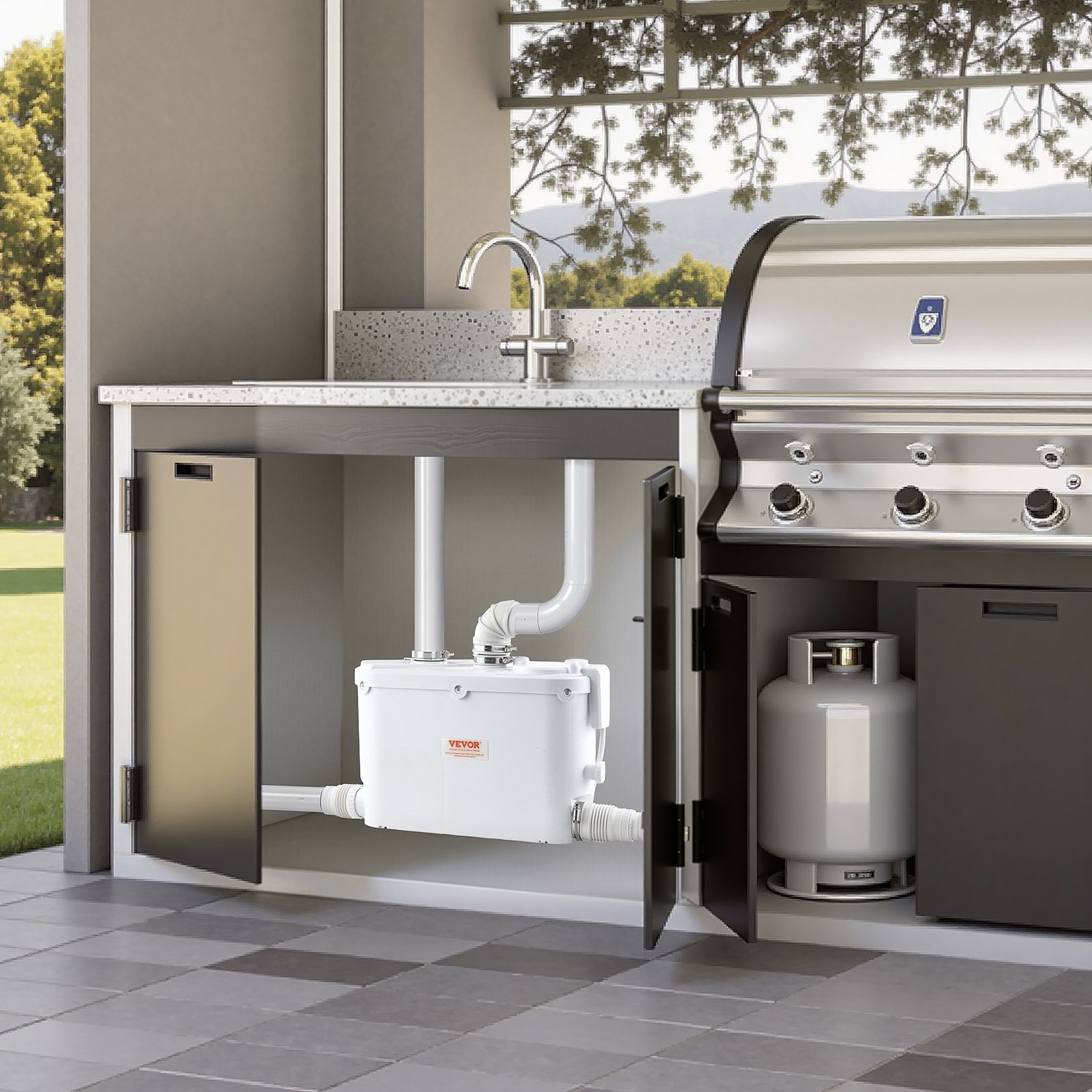 VEVOR Pompa ściekowa, 500 W, przepływ 110 l/min, wysokość podnoszenia 8 m, pompa do brudnej wody z 4 wlotami wody, stacja pompowania ścieków do kuchni, piwnicy, prysznica, zlewu, pralni, wanny