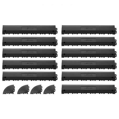 VEVOR 11 szt. Sekcja rampy do wykładziny podłogowej w garażu, rampa wjazdowa 31 x 6 cm do płytek zatrzaskowych, rampa PP z 4 narożnikami, antypoślizgowa do podłóg warsztatowych, garażowych, płytek zatrzaskowych, TYLKO do mat drenażowych VEVOR