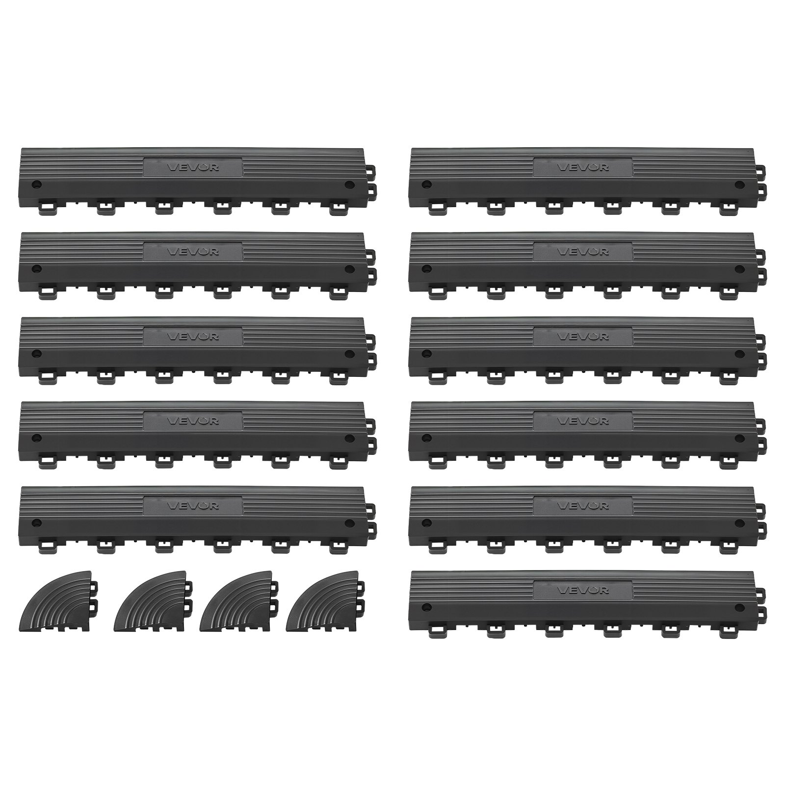 VEVOR 11 szt. Sekcja rampy do wykładziny podłogowej w garażu, rampa wjazdowa 31 x 6,9 cm do płytek typu click, rampa PP z 4 narożnikami do podłóg w garażu, warsztacie, płytek typu click, tylko do mat drenażowych VEVOR