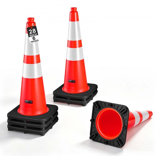 Pachołki ostrzegawcze VEVOR, 6 szt., 715 mm, Pachołki drogowe, Pylony, PVC, do parkingów, obszarów odgrodzonych lub ostrzegawczych, pachołki do kontroli ruchu z odblaskowymi paskami o wysokiej widoczności, oszczędzające miejsce i układające się w stosy