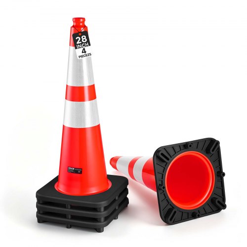 Pachołki ostrzegawcze VEVOR, opakowanie 4 szt., 715 mm, Pachołki drogowe, pylony, PVC, do parkingów, barier lub obszarów ostrzegawczych, pachołki do kontroli ruchu z dobrze widocznymi paskami odblaskowymi, zajmujące mało miejsca i układane w stosy