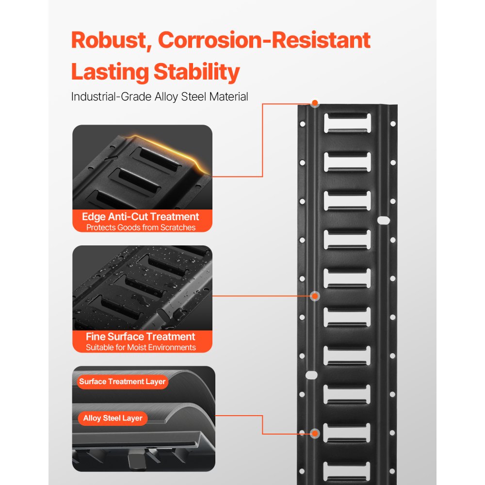 Zestaw gąsienic VEVOR E-Track, 5-stopowe stalowe gąsienice, 4 sztuki, nośność do 2000 funtów, wytrzymałe gąsienice ze śrubami do garaży, furgonetek, przyczep, mocowania motocykli, uchwytów do quadów