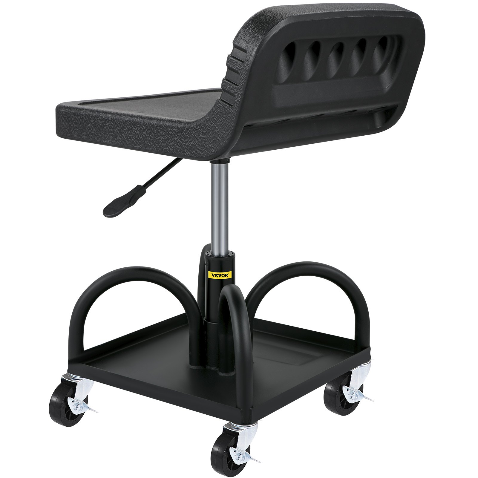 VEVOR Rolling Garage Stool, 135 kg Load Capacity, Height Adjustable from 40 to 52 cm, Mechanic's Seat with 360-Degree Swivel Wheels and Tool Tray, for Workshop, Auto Repair Shop, Black