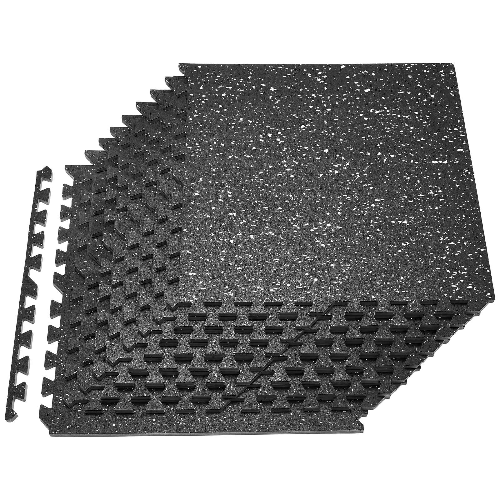 VEVOR 12 x Puzzle Mat Mat ochronna na podłogę 610 x 610 x 14 mm, mata z pianki EVA o wysokiej gęstości, mata fitness z możliwością łączenia, mata gimnastyczna, mata sportowa, mata treningowa (czarna) z białymi kropkami