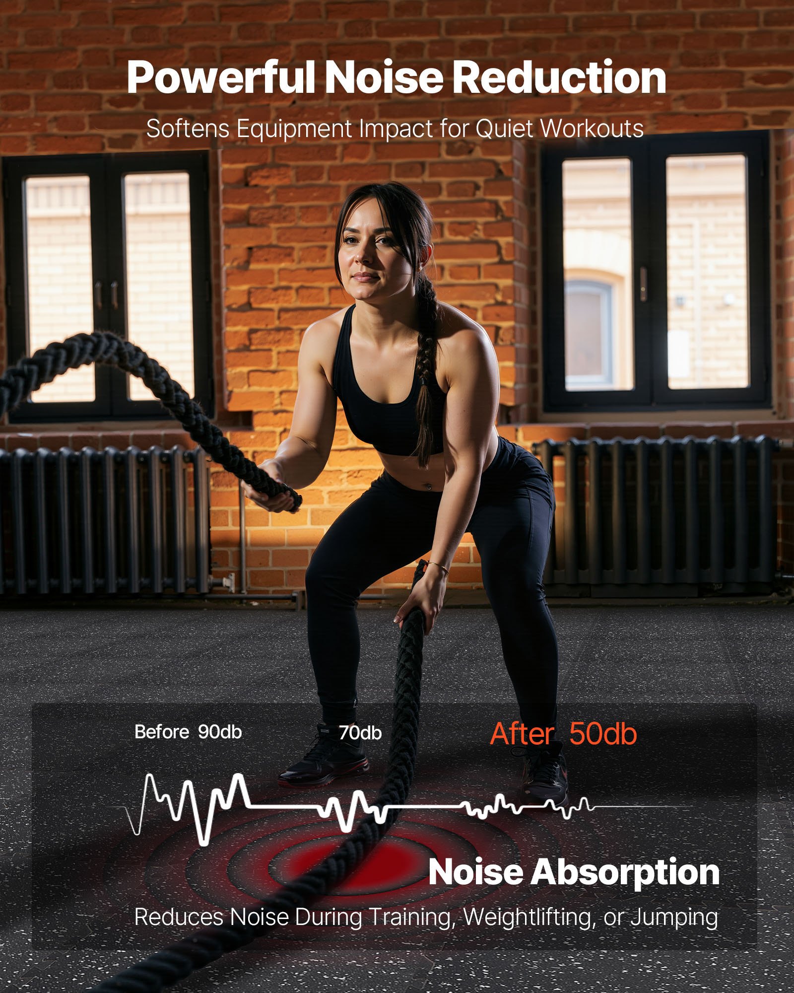 VEVOR 6 x Puzzle Mat Mat ochronna na podłogę 610 x 610 x 14 mm, mata z pianki EVA o wysokiej gęstości, mata fitness z możliwością łączenia, mata gimnastyczna, mata sportowa, mata treningowa (czarna) z szarymi kropkami