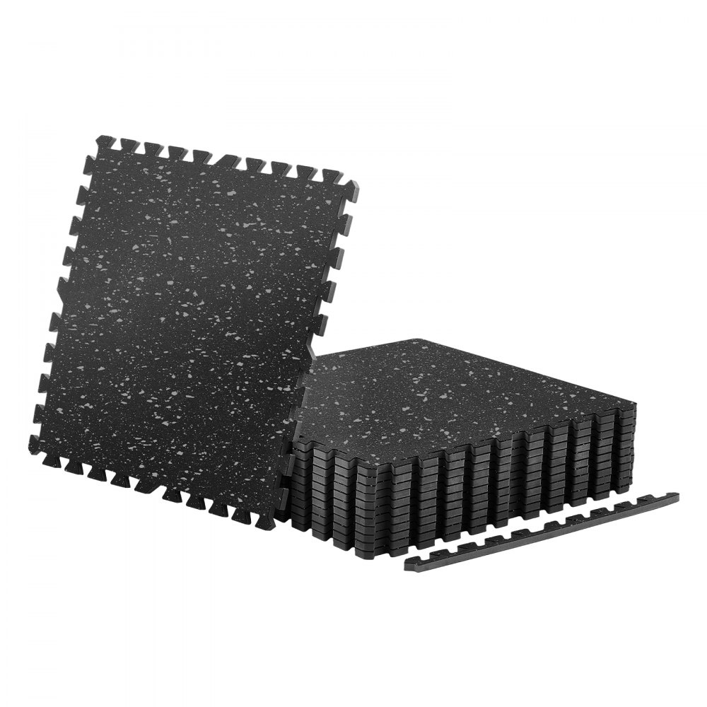 VEVOR 12 x Puzzle Mat Mat ochronna na podłogę 610 x 610 x 14 mm, mata z pianki EVA o wysokiej gęstości, mata fitness z blokadą, mata gimnastyczna, mata sportowa, mata treningowa (czarna) z szarymi kropkami
