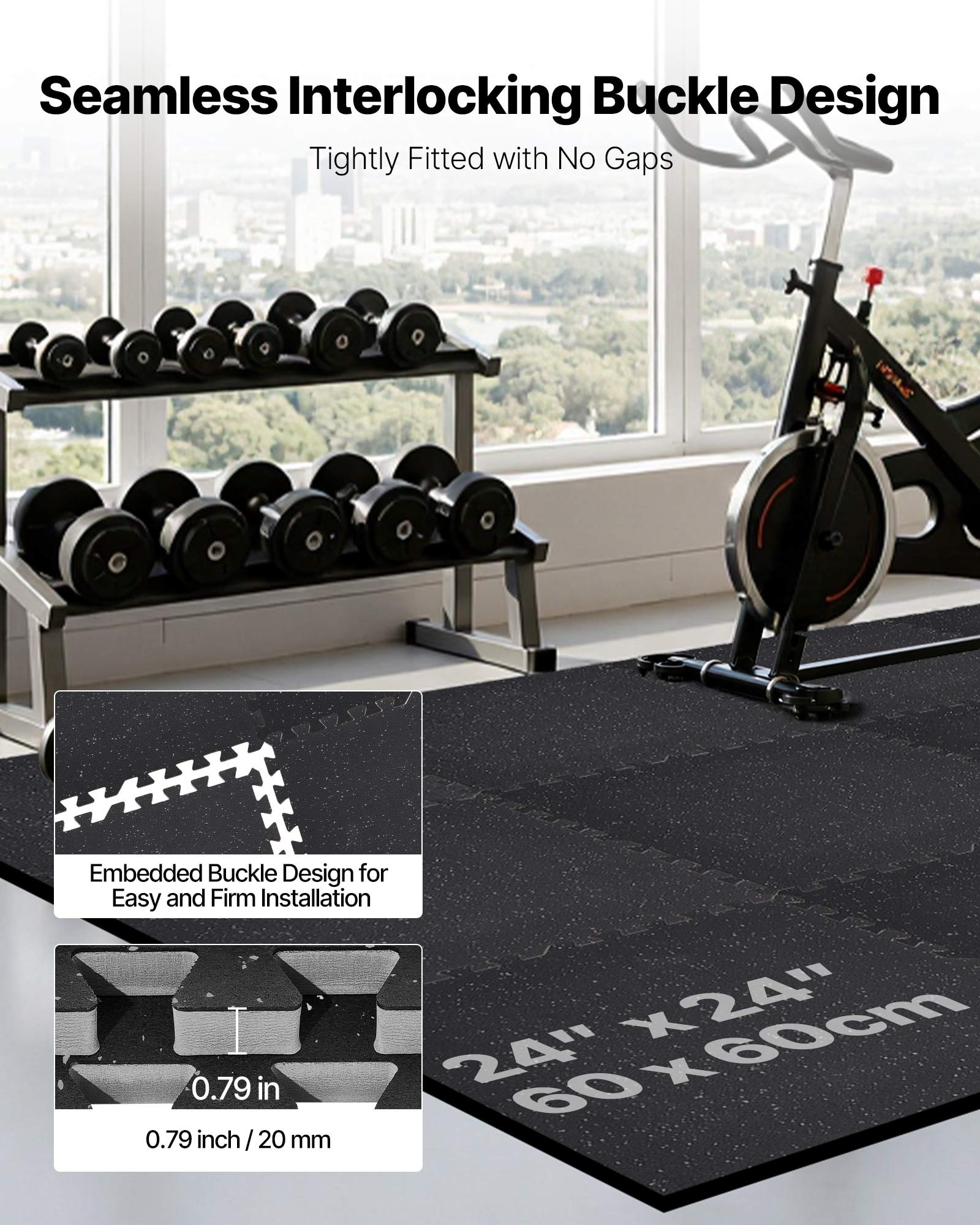 VEVOR 12 x Puzzle Mat Mat ochronna na podłogę 61 x 61 x 2 cm, mata z pianki EVA o wysokiej gęstości, mata fitness z możliwością łączenia, mata gimnastyczna, mata sportowa, mata treningowa (czarna) z szarymi kropkami