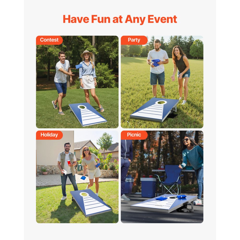 Zestaw do gry w cornhole VEVOR (915 x 610 x 255 mm) Plansze do gry w cornhole, przenośna aluminiowa plansza do rzucania, składana gra w cornhole dla dorosłych, w zestawie 8 woreczków z fasolą, do ogrodu, na plażę i na podwórko