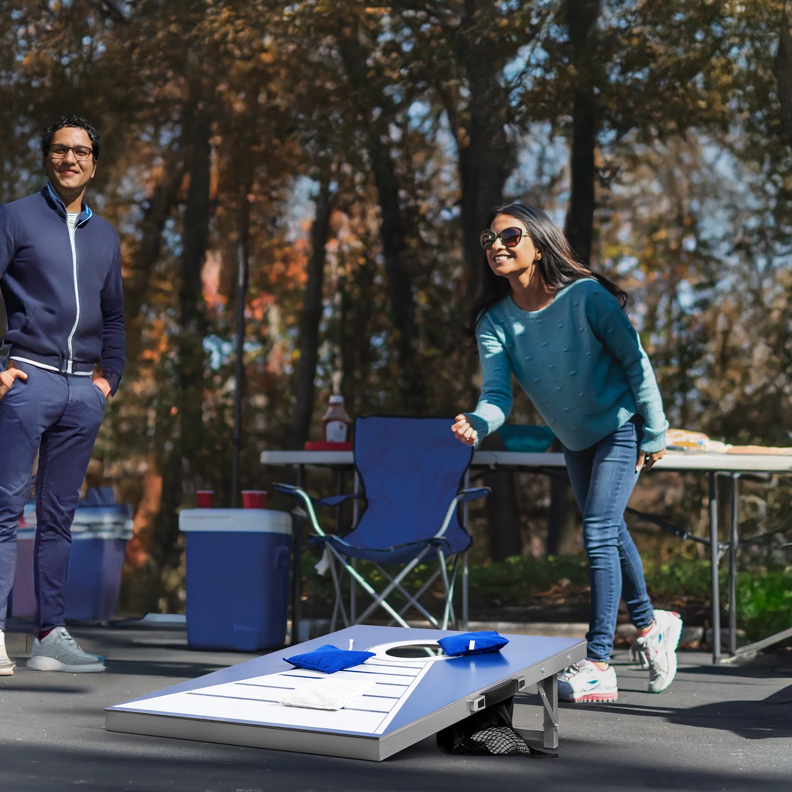 Zestaw do gry w cornhole VEVOR (915 x 610 x 255 mm) Plansze do gry w cornhole, przenośna aluminiowa plansza do rzucania, składana gra w cornhole dla dorosłych, w zestawie 8 woreczków z fasolą, do ogrodu, na plażę i na podwórko