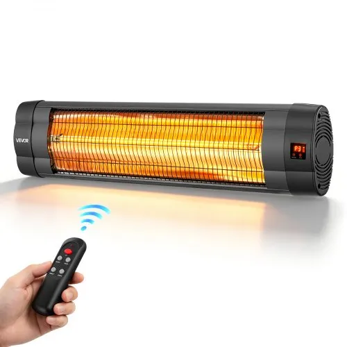 Grzejnik na podczerwień VEVOR 2500 W, elektryczny grzejnik na podczerwień, ścienny, do ogrodu, na taras, balkon, z panelem sterowania i pilotem, 3 ustawienia temperatury, 24-godzinny timer, odporny na ciepło materiał PP