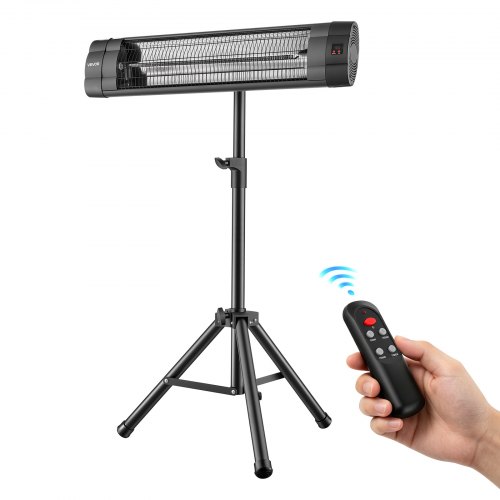 VEVOR Promiennik podczerwieni 2500 W Elektryczny promiennik podczerwieni ze statywem, promiennik podczerwieni do ogrodu, na patio, balkon, panel sterowania i pilot, 3 ustawienia ogrzewania, 24-godzinny timer, urządzenie 2 w 1 do montażu na ścianie i wolnostojące