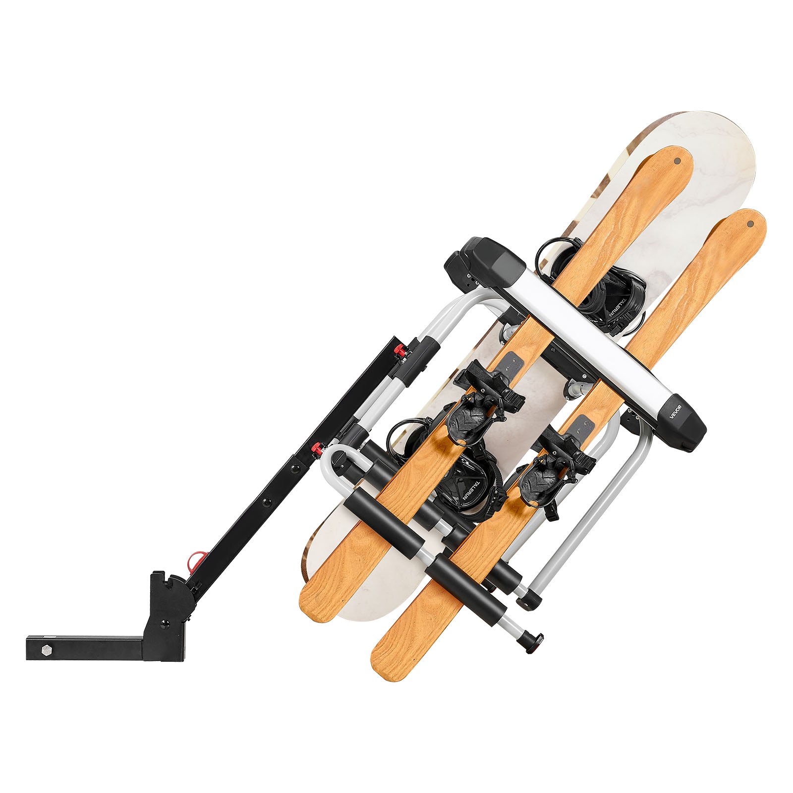 Bagażnik dachowy VEVOR Skiboard Snowboard do przewozu maksymalnie 6 par nart/4 desek snowboardowych, zamykany na klucz bagażnik dachowy z gumową wyściółką i pasem bezpieczeństwa, uchwyt na narty, uchwyt montowany na haku holowniczym