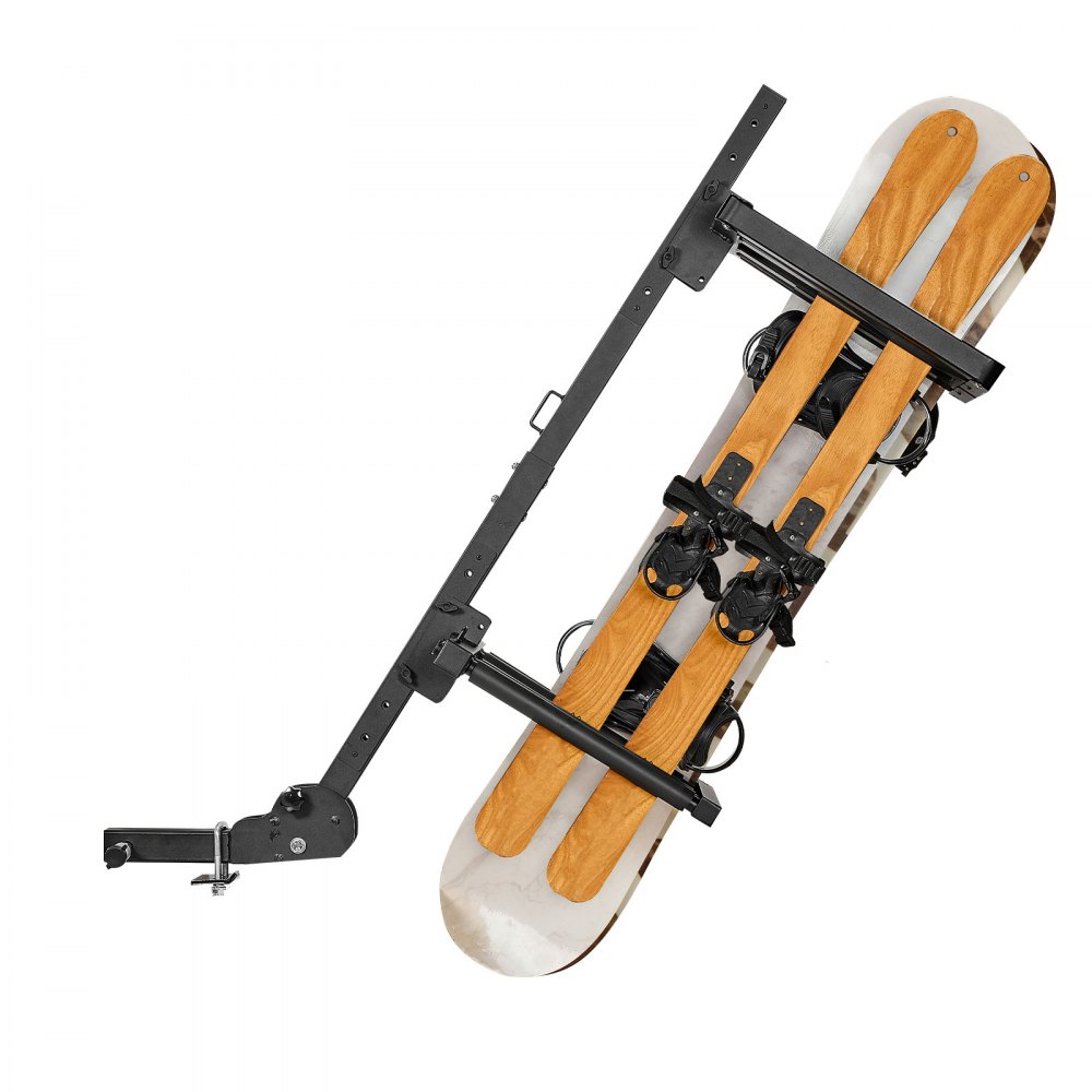 Bagażnik dachowy VEVOR Skiboard Snowboard do przewozu maksymalnie 6 par nart/4 desek snowboardowych, zamykany na klucz bagażnik dachowy z pasem bezpieczeństwa i możliwością odchylania, regulowany uchwyt na narty pasujący do haka holowniczego