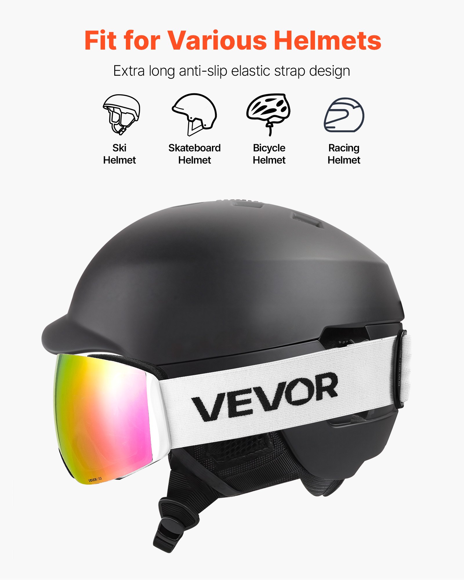 Gogle narciarskie bezramkowe VEVOR, sferyczne soczewki z różową powłoką Revo, gogle OTG przeciwmgielne, gogle motocyklowe, gogle motocrossowe, odpowiednie do jazdy na nartach, łyżwach i snowboardzie