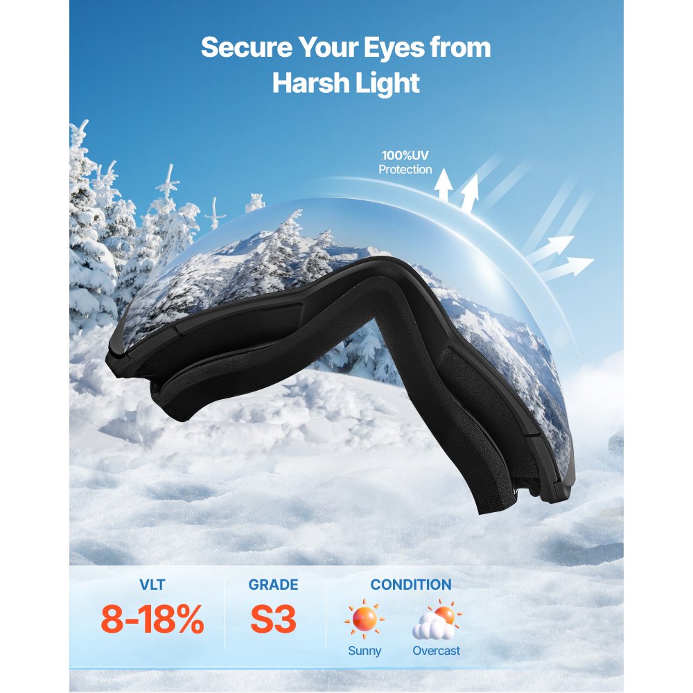 Gogle narciarskie bezramkowe VEVOR, sferyczne soczewki z powłoką lustrzaną Revo w kolorze srebrnym, gogle motocrossowe OTG z powłoką przeciwmgielną, gogle motocyklowe, gogle crossowe, gogle ochronne, do jazdy na nartach, łyżwach i snowboardzie