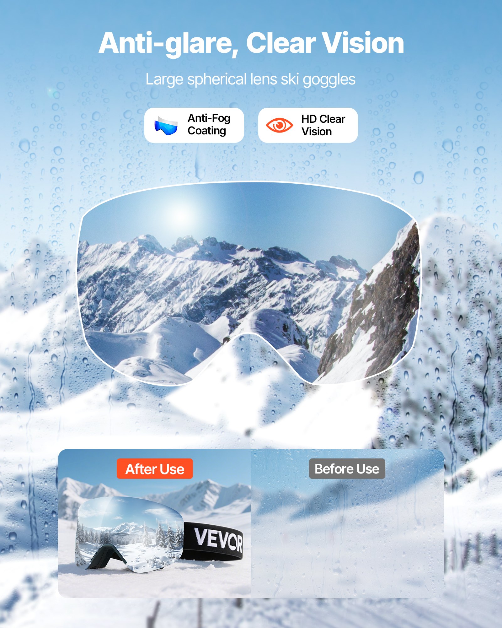Gogle narciarskie VEVOR bezramkowe, magnetyczne soczewki cylindryczne z ciemnoniebieską powłoką Revo, gogle motocrossowe, gogle motocyklowe, gogle ochronne, odpowiednie do jazdy na nartach, snowboardzie i kolarstwie