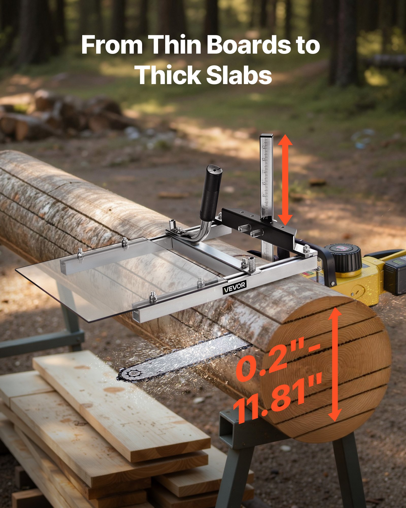 Mobilna piła łańcuchowa VEVOR, piła łańcuchowa do belek do frezowania desek o szerokości 41-51 cm, piła łańcuchowa z prowadnicą poprzeczną do cięcia drewna i osłoną ochronną, grubość cięcia 0,2-11,81 cala