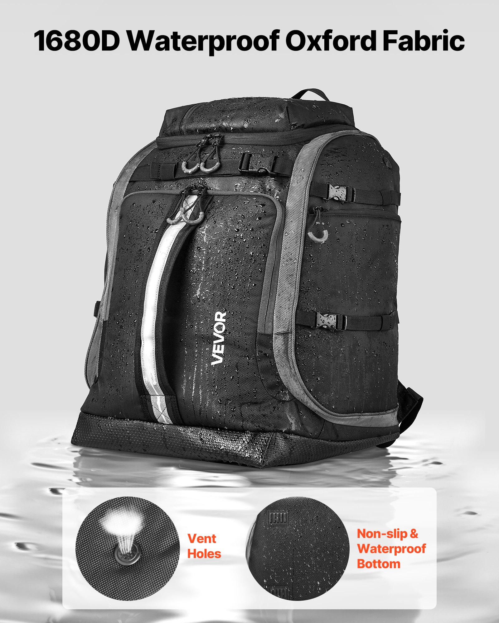 VEVOR Ski Boot Bag Snowboard Boots Travel Backpack 55L Waterproof Oxford Black