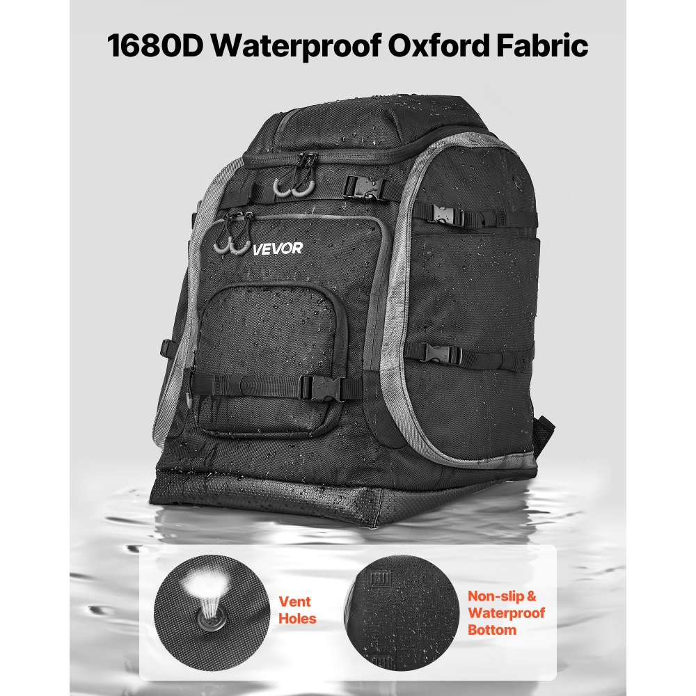 Torba na buty narciarskie VEVOR, plecak podróżny 70 l na buty snowboardowe, z wodoodporną powłoką zewnętrzną i dnem, 1680D Oxford, torba na narty, snowboardy, kaski, gogle, rękawice i akcesoria (czarna)