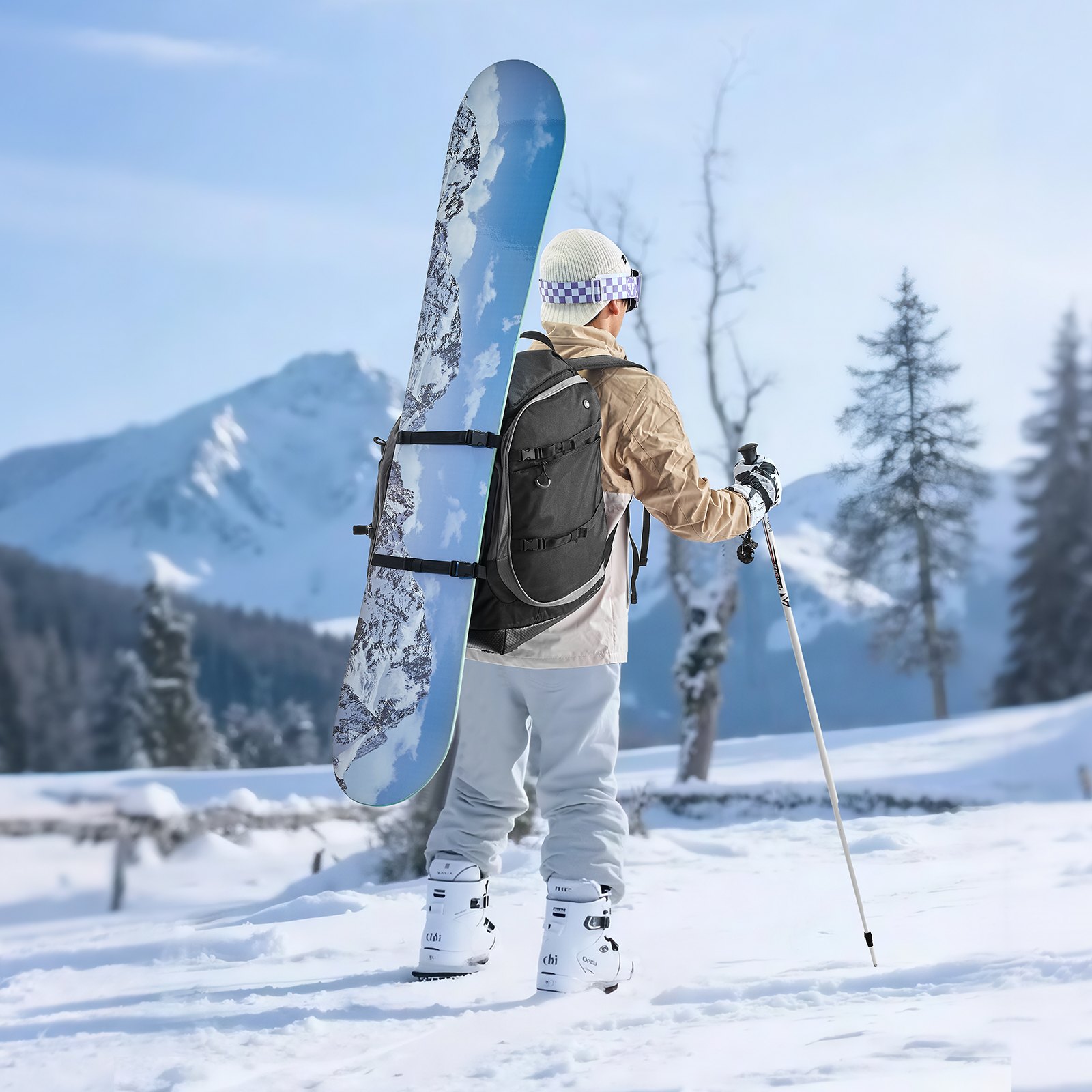 Torba na buty narciarskie VEVOR, plecak podróżny 70 l na buty snowboardowe, z wodoodporną powłoką zewnętrzną i dnem, 1680D Oxford, torba na narty, snowboardy, kaski, gogle, rękawice i akcesoria (czarna)