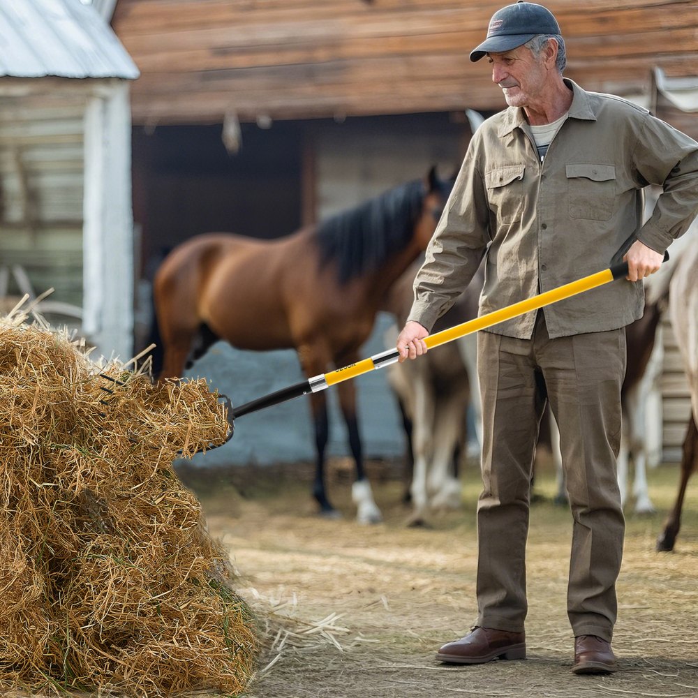 Widły do ​​obornika VEVOR 1450 mm, widły 5-zębowe z uchwytem z włókna szklanego, widły do ​​obornika, widły do ​​obornika, widły ogrodowe, widły do ​​siana, kompostowania ziemniaków, przesadzania i napowietrzania ze stali kutej