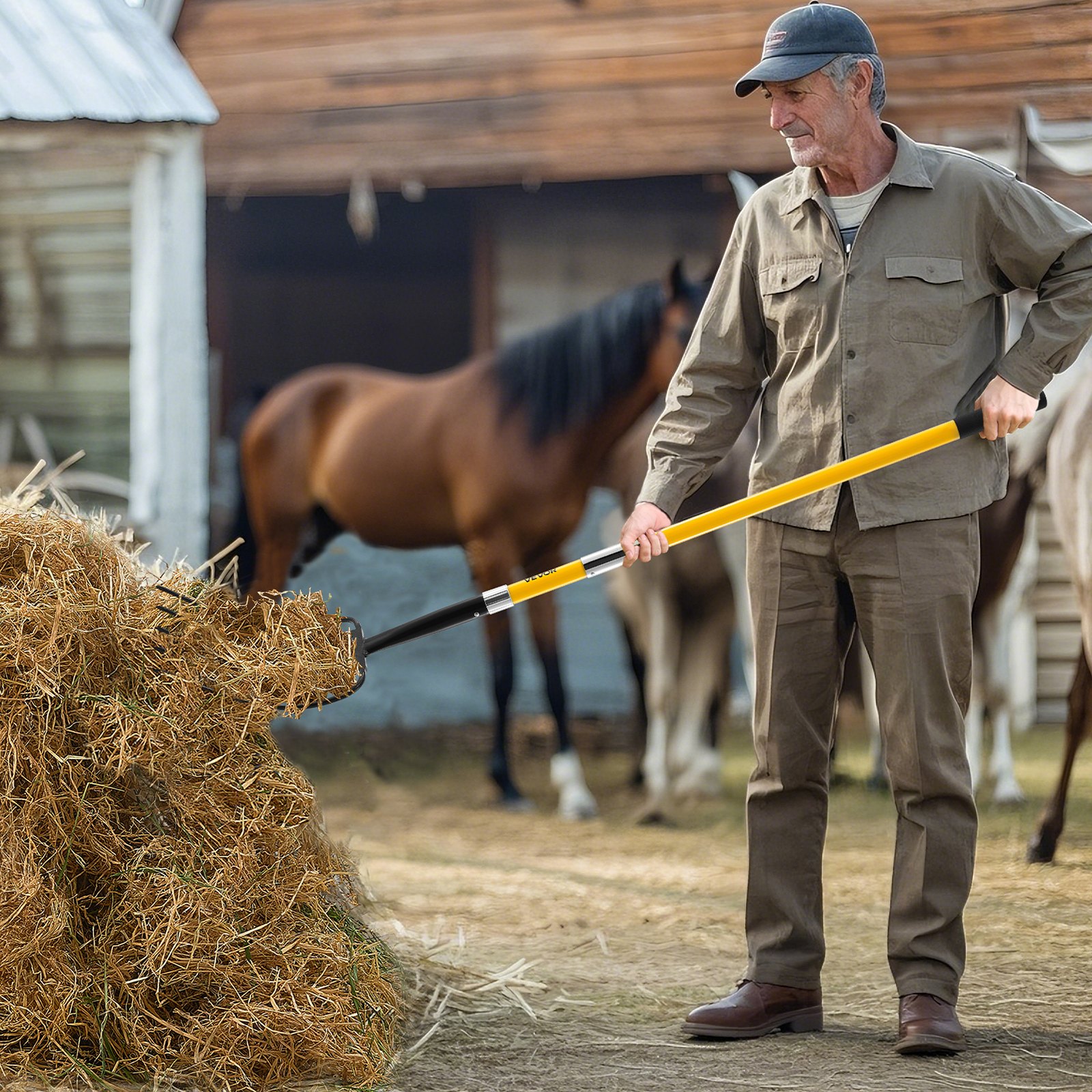 Widły do ​​obornika VEVOR 1450 mm, widły 5-zębowe z uchwytem z włókna szklanego, widły do ​​obornika, widły do ​​obornika, widły ogrodowe, widły do ​​siana, kompostowania ziemniaków, przesadzania i napowietrzania ze stali kutej