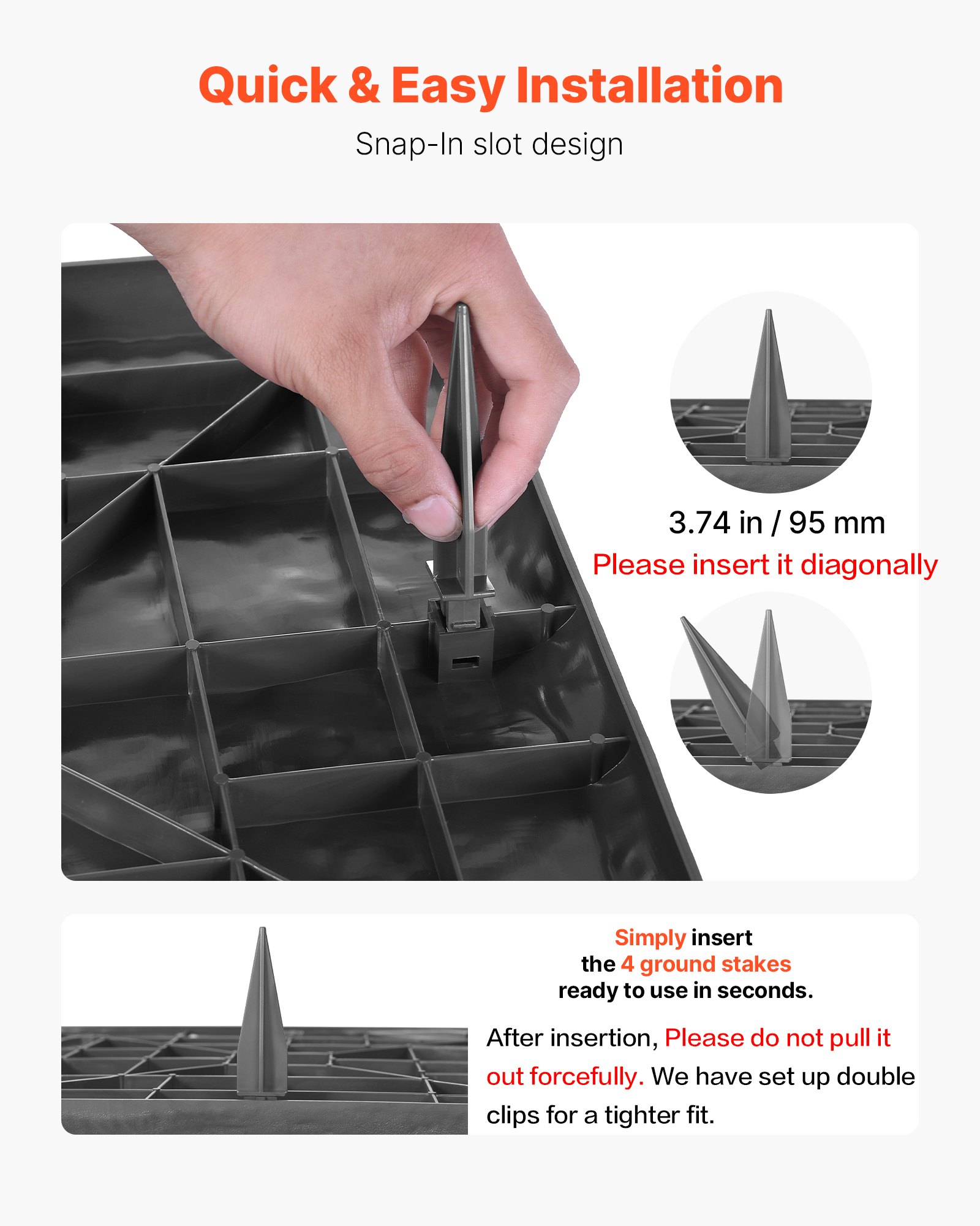 VEVOR Kamienie do ścieżek ogrodowych, 4 sztuki, 395 x 395 mm, dekoracyjna płyta chodnikowa z palikami do wbijania w ziemię, plastikowa kostka brukowa do ścieżek, płyta kamienna z żywicy PC+ABS, wygląd kamienia do trawnika, patio, kolor szary