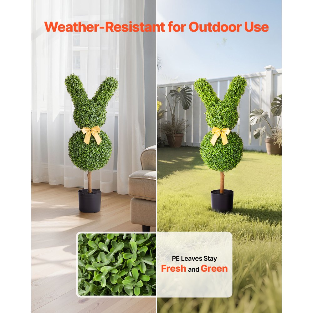 VEVOR Sztuczne drzewko topiary w kształcie królika, zestaw 2 szt., 914 mm, Sztuczna kula bukszpanowa, Łatwy montaż do dekoracji, na werandę, taras, do ogrodu, na balkon, na podwórko, do wewnątrz